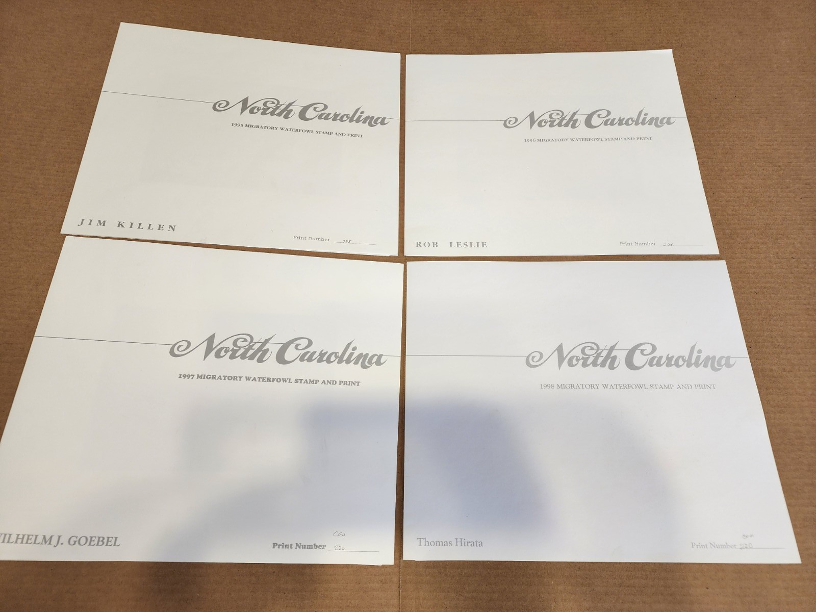 4-different NORTH CAROLINA MIGRATORY WATERFOWL STAMP AND PRINTS