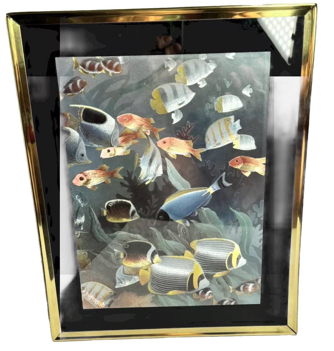 Tropical Fish Underwater Ocean Animal Wall Decor. Framed 10 X 8. Unique.(Foil)