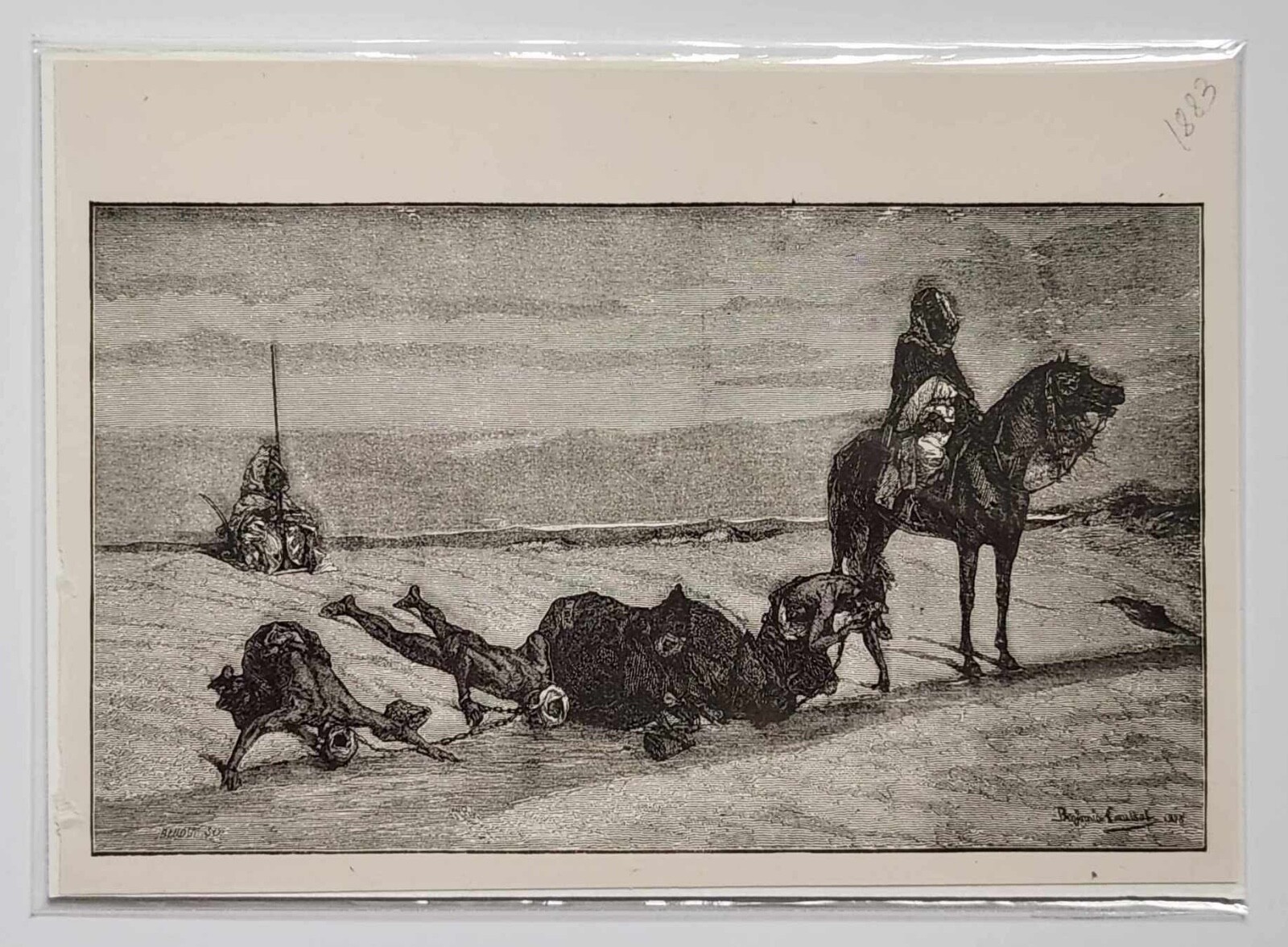Antique French Engraving Thirst Prisoners in Morocco by Constant 1883