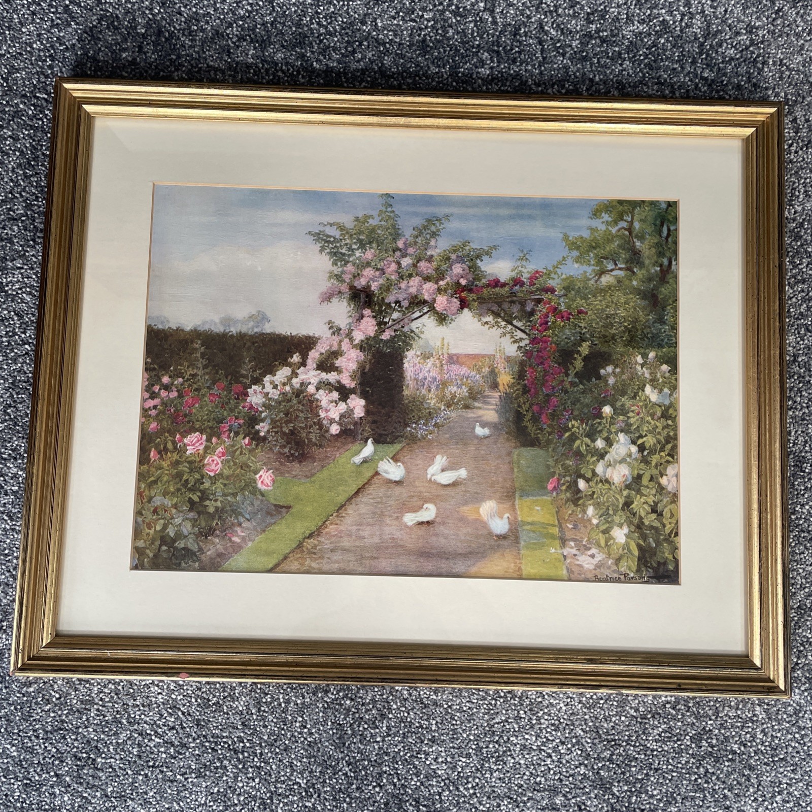 Beatrice Parsons 1869-1955 Framed Varnished Print The Doves in the Garden c1930s