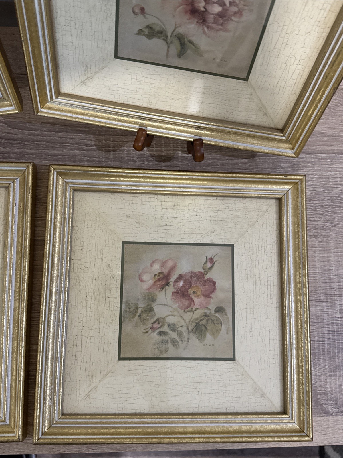 Vintage Cheri Blum Small Gold Framed 9×9” Art Print Floral Rose Flower Set Of 4