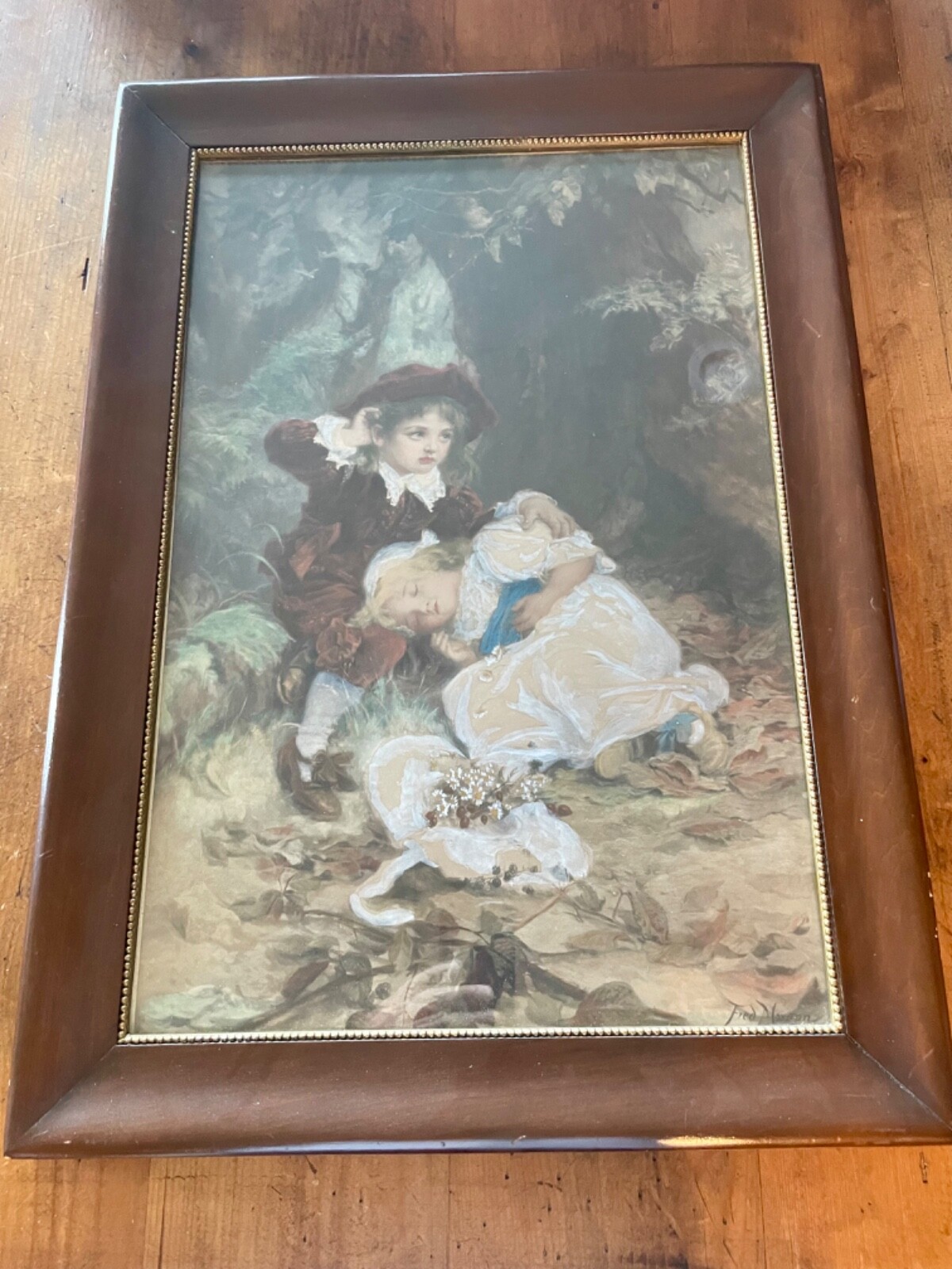 Rare Antique Fred Morgan Babes in the Woods Lithograph Print