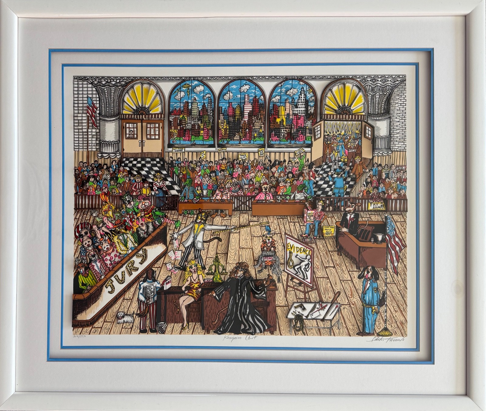 Charles Fazzino KANGAROO COURT Hand Signed Framed 3-D Serigraph Jury Lawyer Art