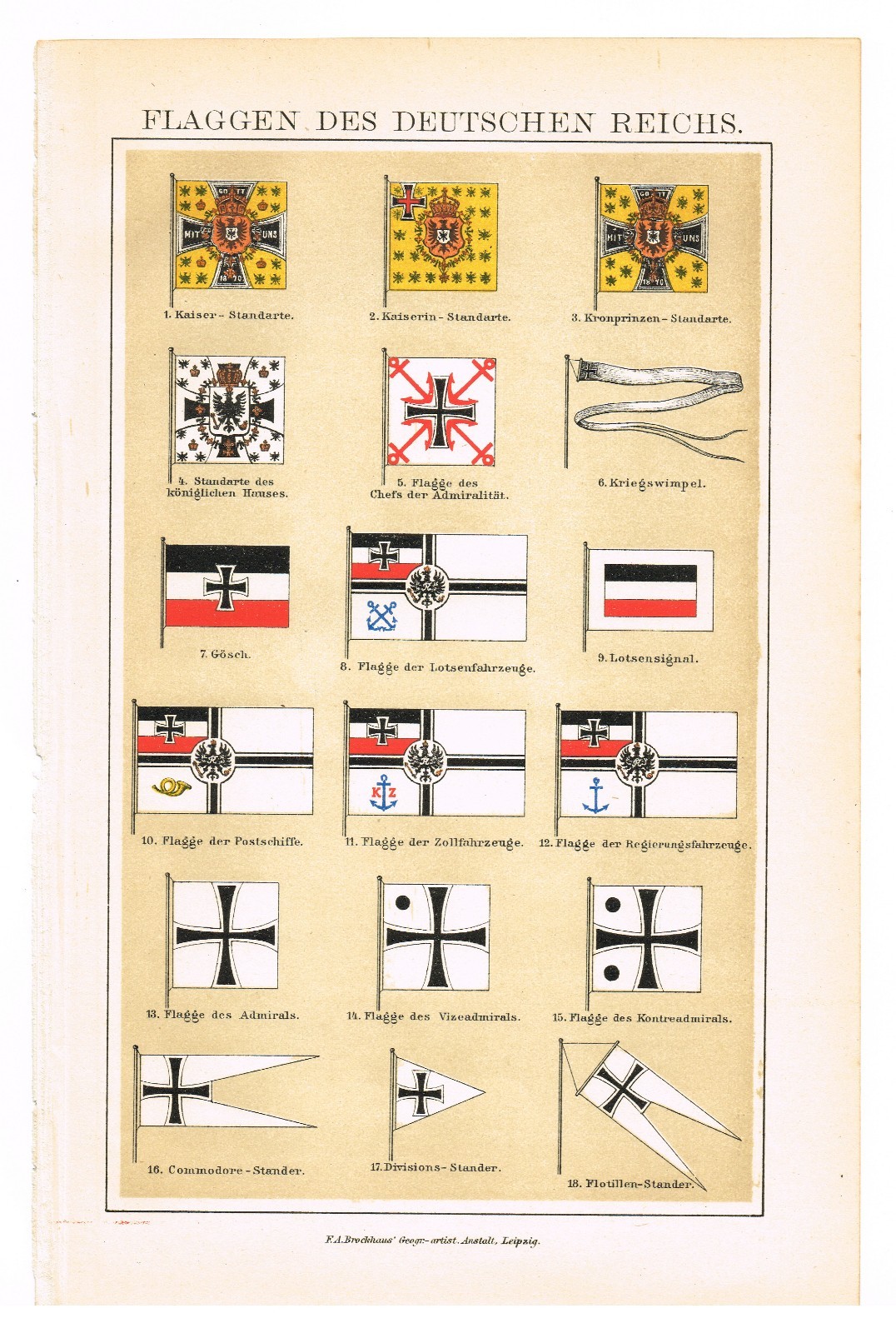 Imperial German Navy 1892 Naval Flags Standards and Ensigns Command Merchant