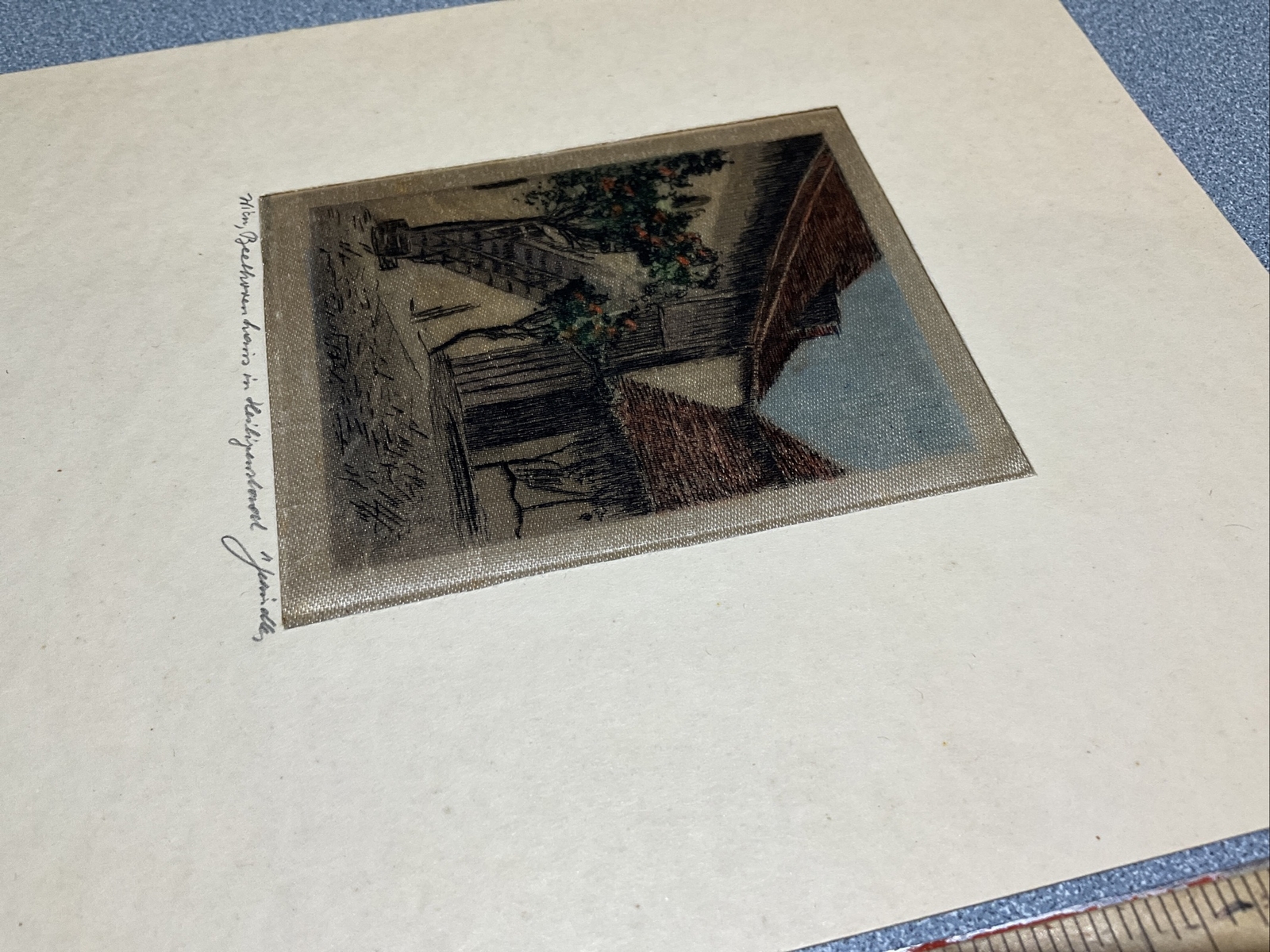 c’ 1960’s ARTIST SIGNED Color Etchings On Silk Vienna AUSTRIA Beethoven House