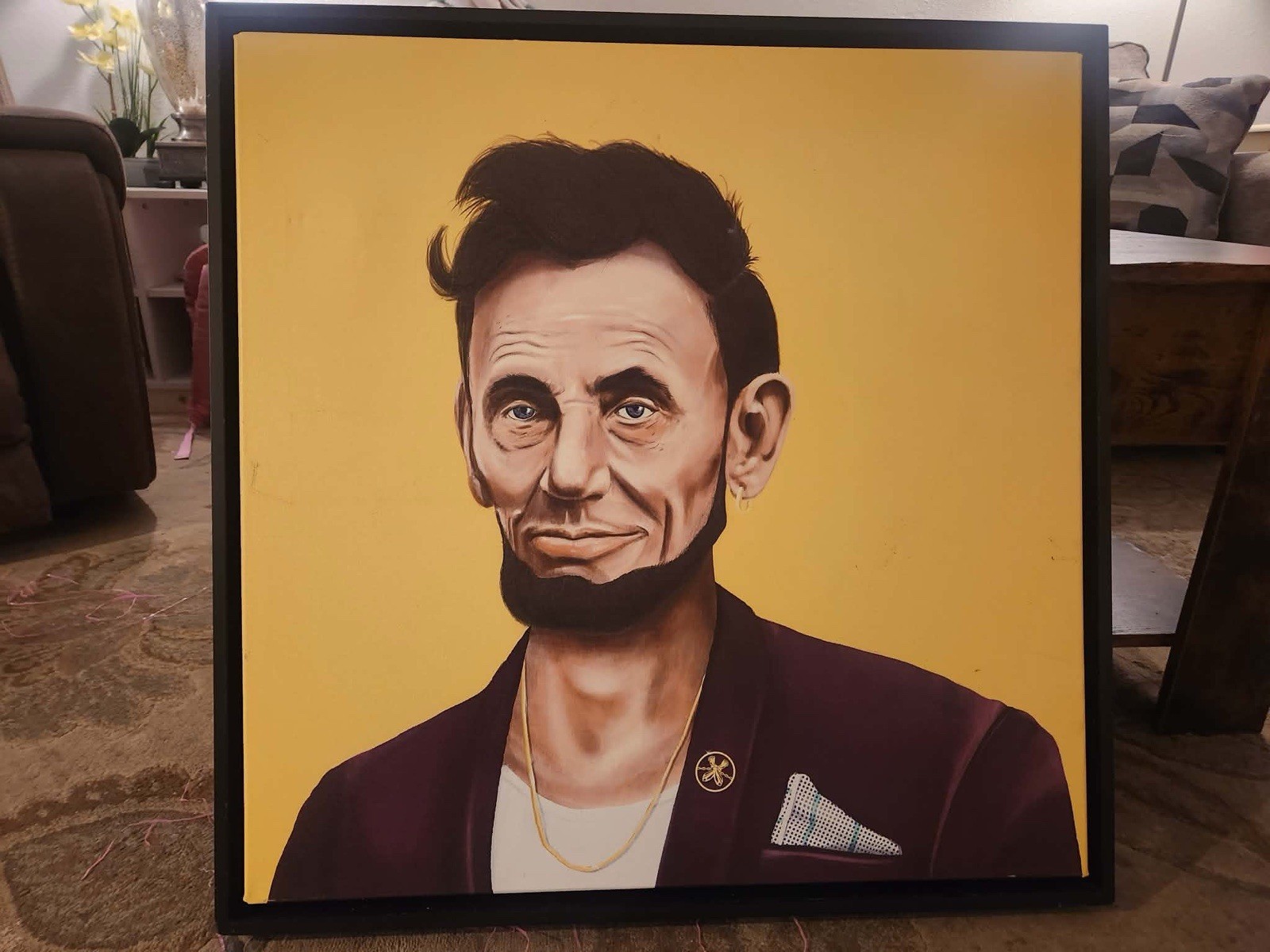 Framed Portrait Art Print of Man, Yellow Background, Medium, Single Piece canvas