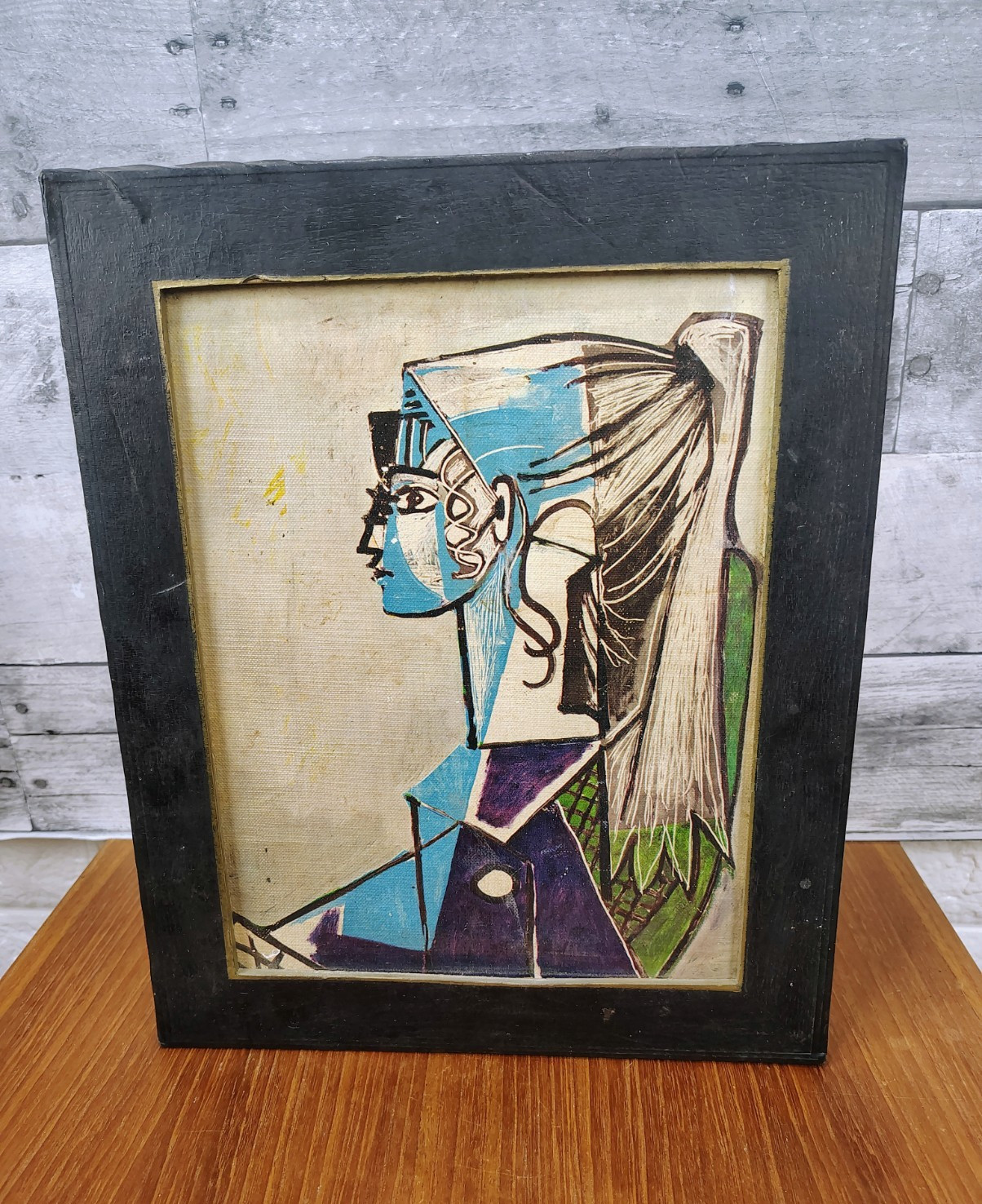 Vintage c. 1960’s Pablo Picasso Portait of Sylvette Framed Print on Canvas MCM