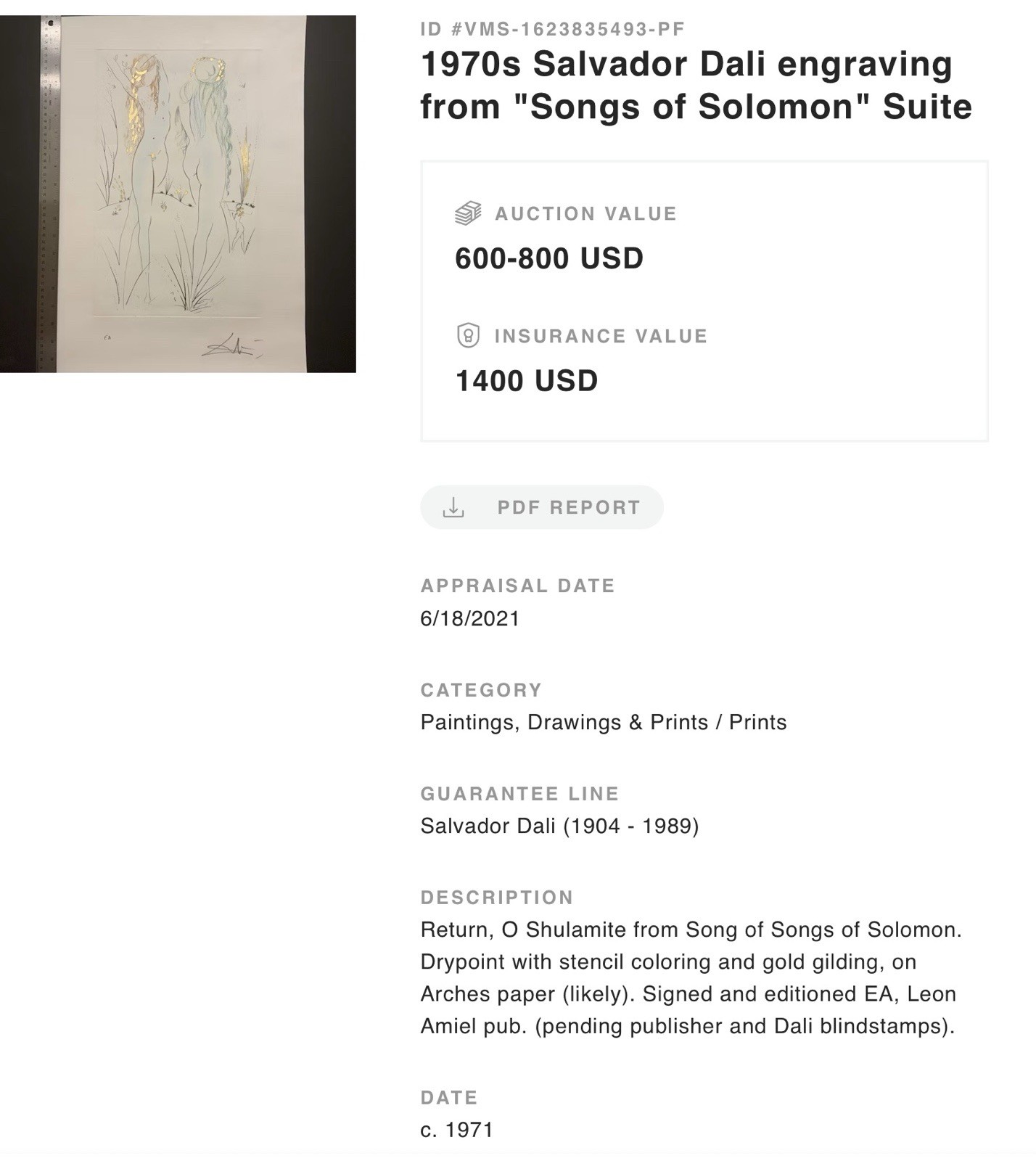 TWO 1971 Salvador Dali SIGNED Original Etchings Songs of Solomon LTD Framed SALE