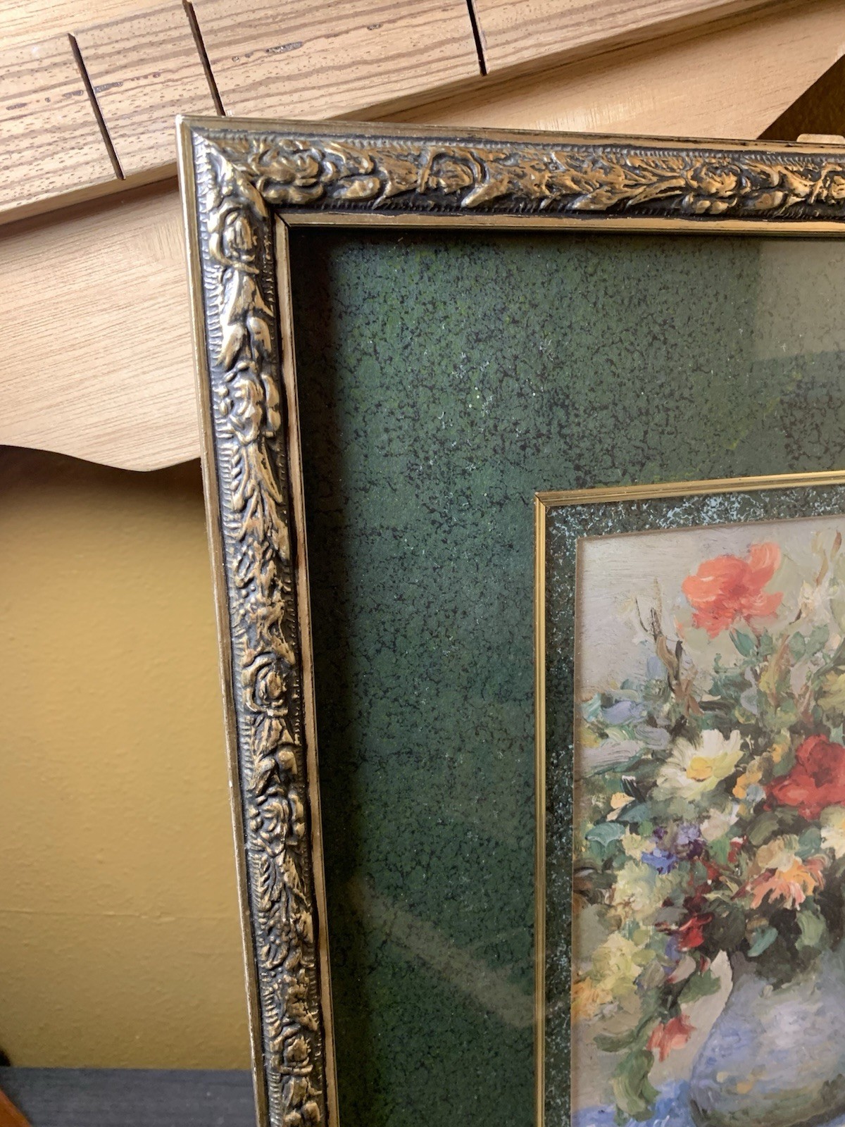 Vintage Framed Wildflowers On A Tablecloth By MARCEL DYF Exclusive 17.5” X 15”