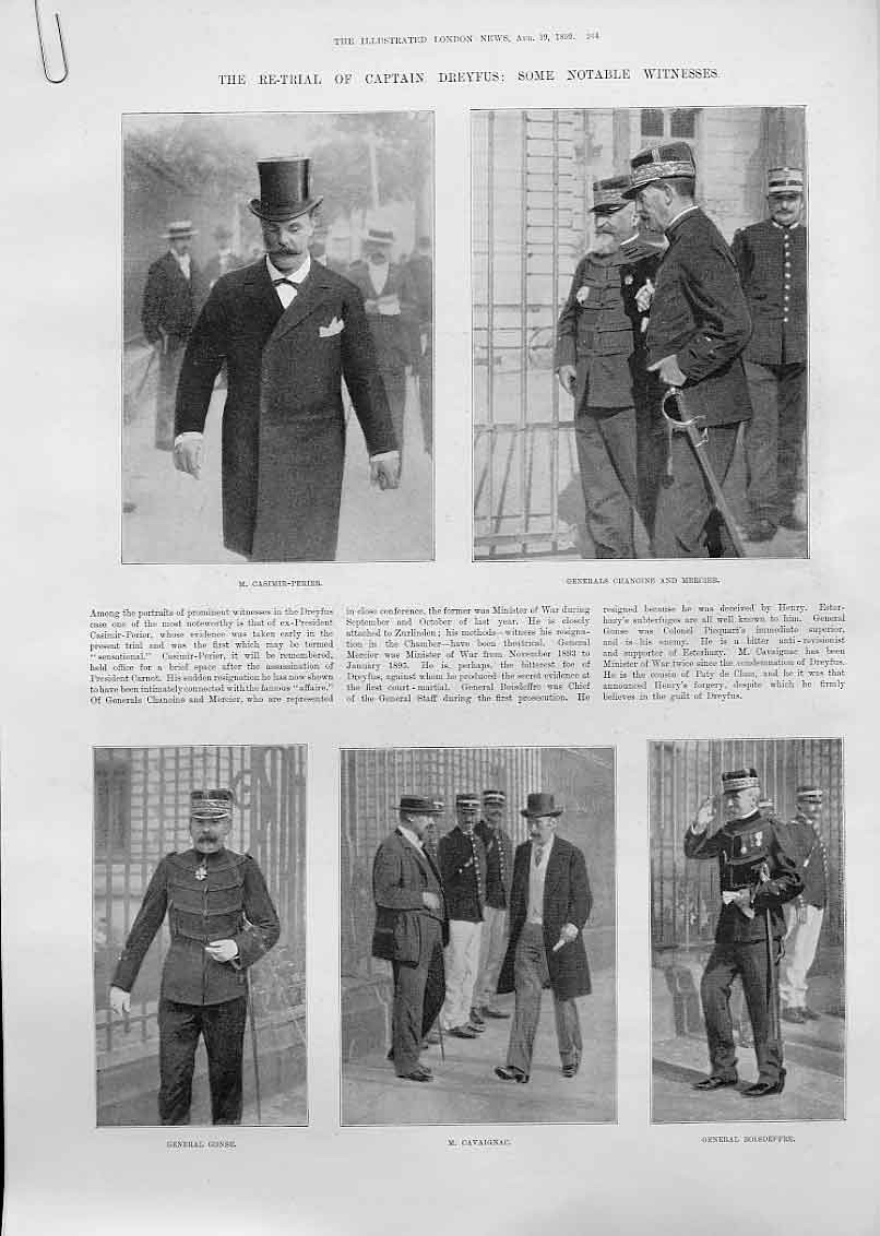 Original Old Antique Print Witness At Retrail Capt Dreyfus 1899 Rennes 19th