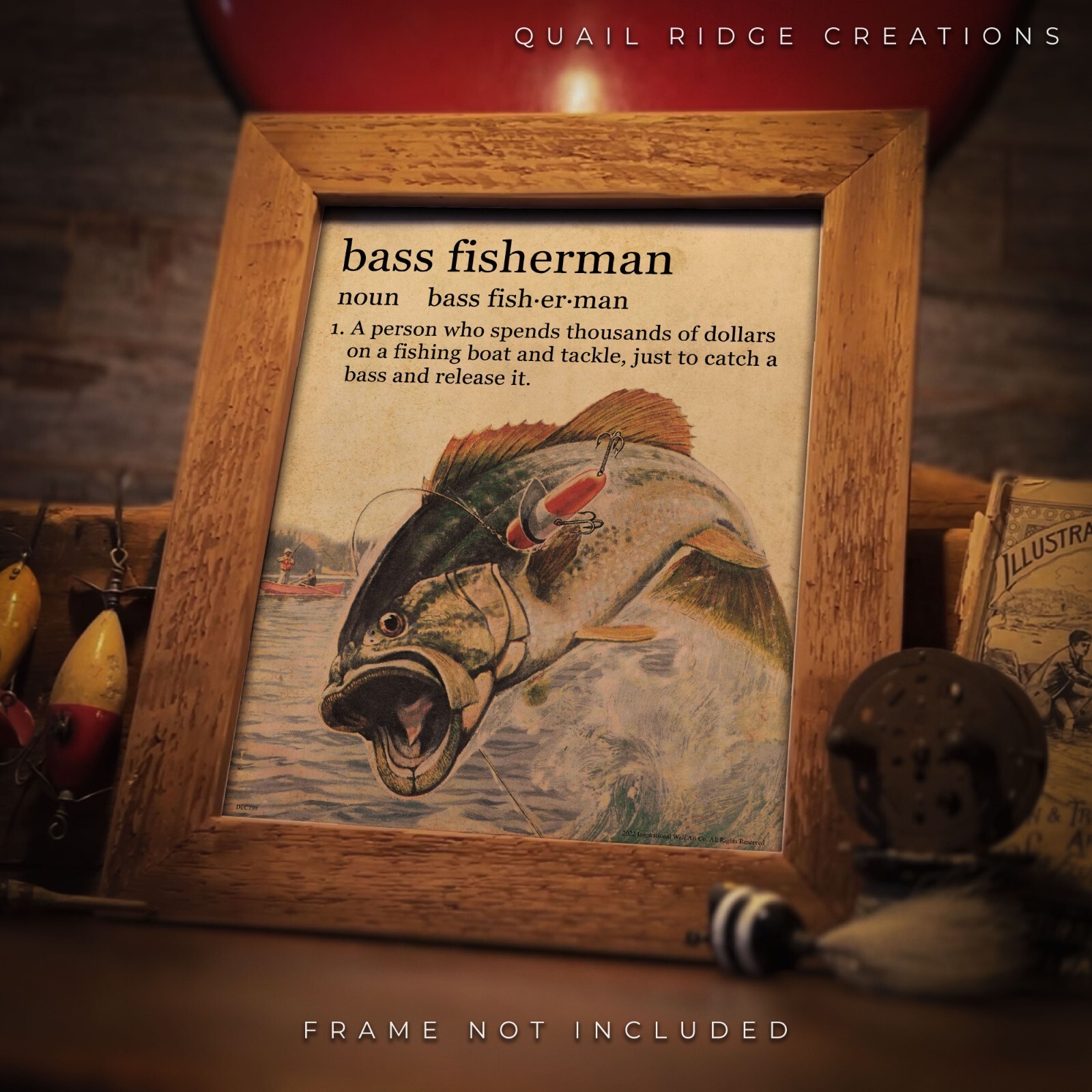 Vintage Fishing Lure Art Print 8X10 Largemouth Bass Fish Cabin Wall Decor Gift