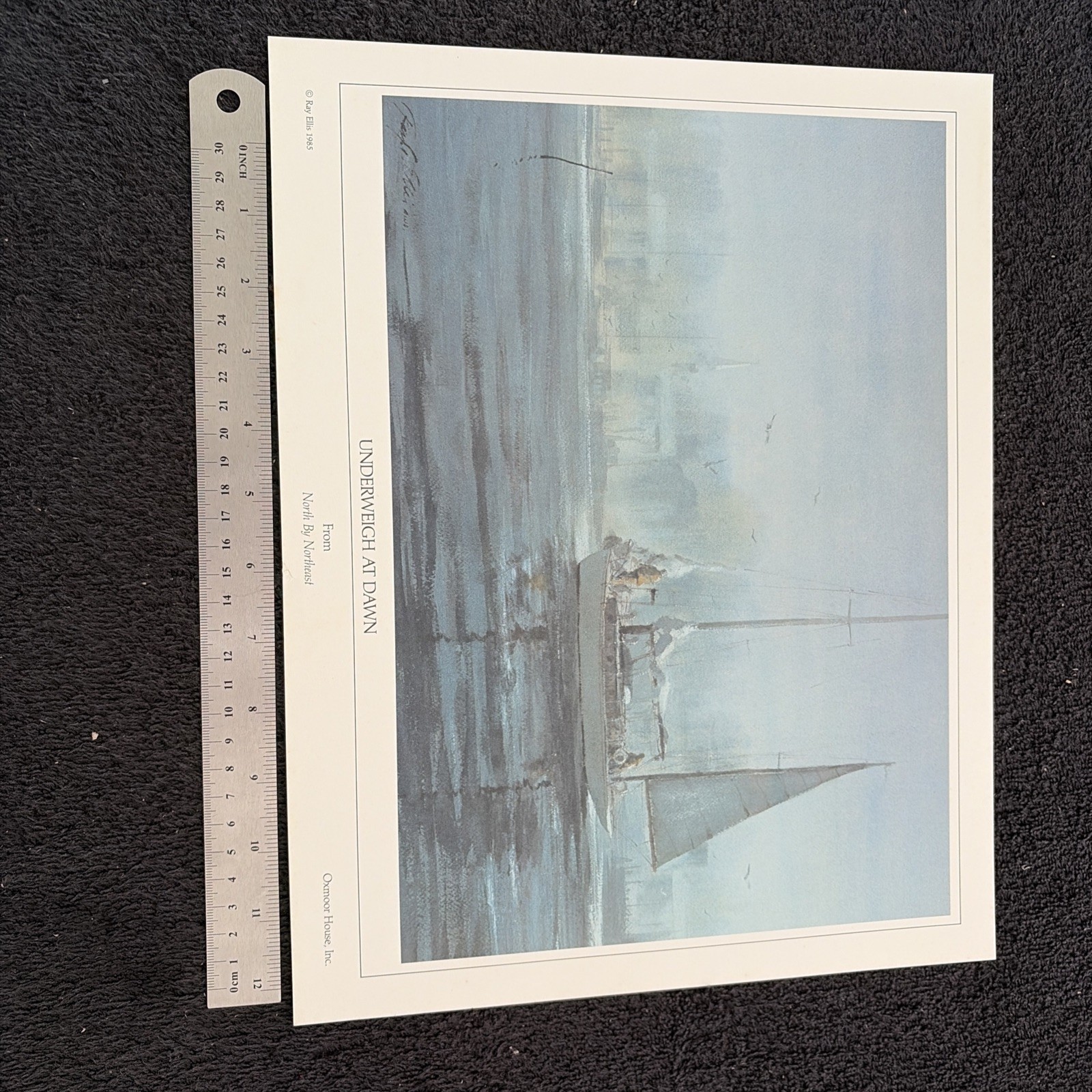 1985 Vintage Print Morning Sail Ship New York Harbor Cityscape Watercolor Image