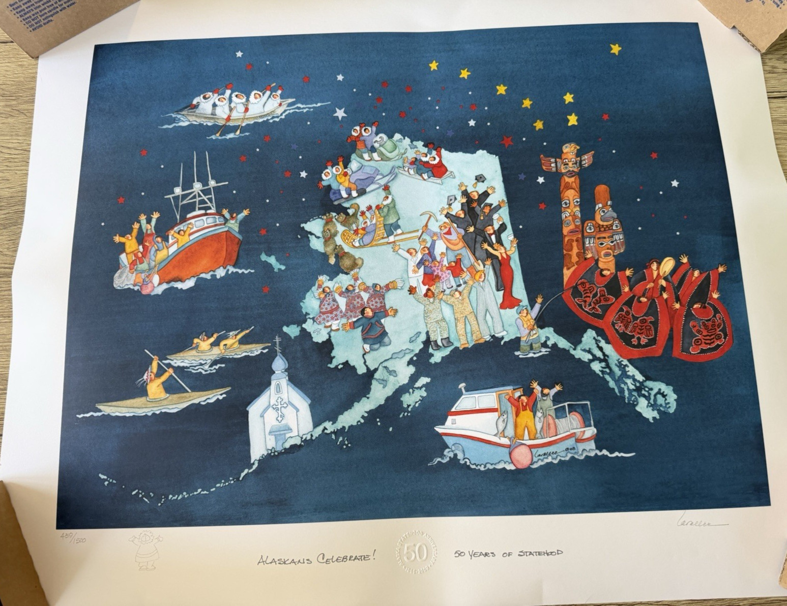 Barbara Lavallee Signed Limited Edition Alaska 50 Years Statehood Print 459/1500