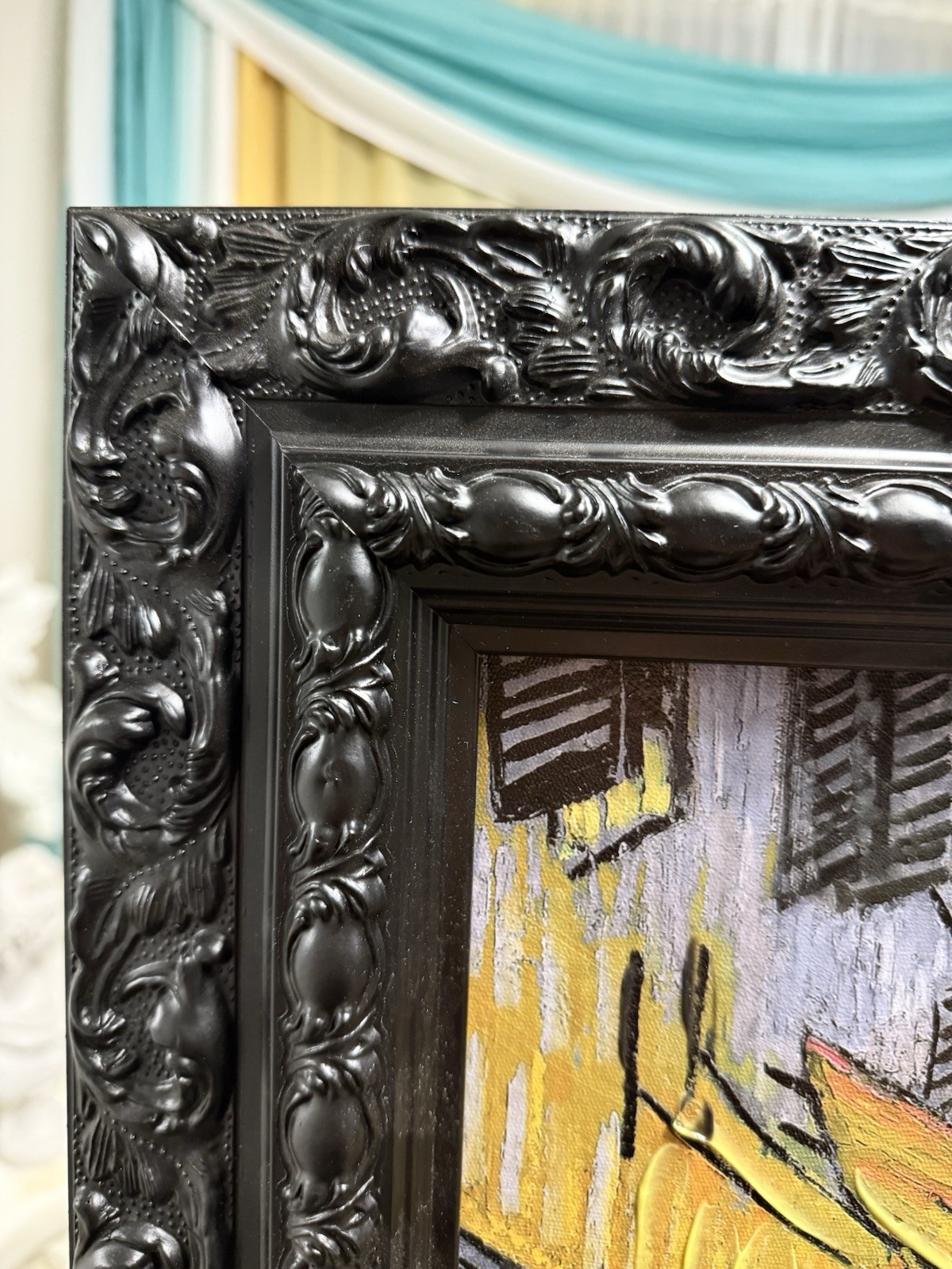 Hand Painted Van Gogh Café Terrace at Night Canvas COA Black Baroque Wood Frame