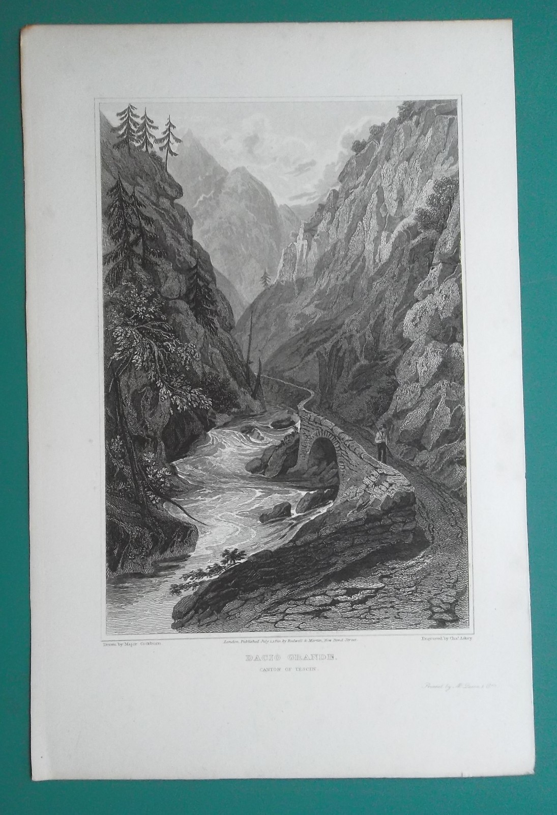 SWITZERLAND River Ticino Pass of Dazio Grande – 1820 Antique Print
