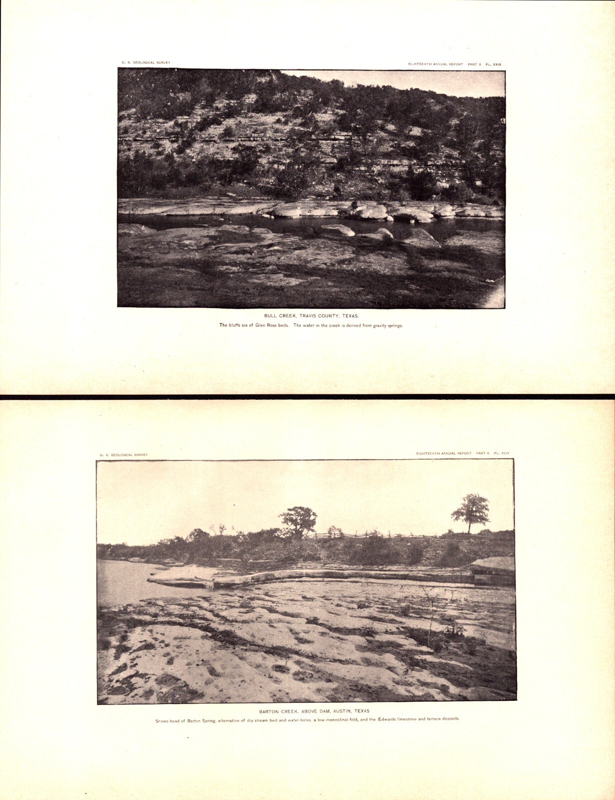 2 items BULL, BARTON CREEK, AUSTIN, TRAVIS COUNTY, TEXAS Antique prints 1898