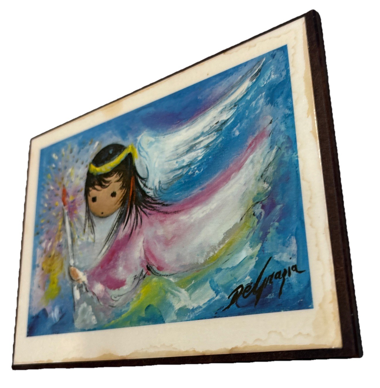 Ted DeGrazia Vintage Laminated Plaque 1990 Angel In Flight 6.5”