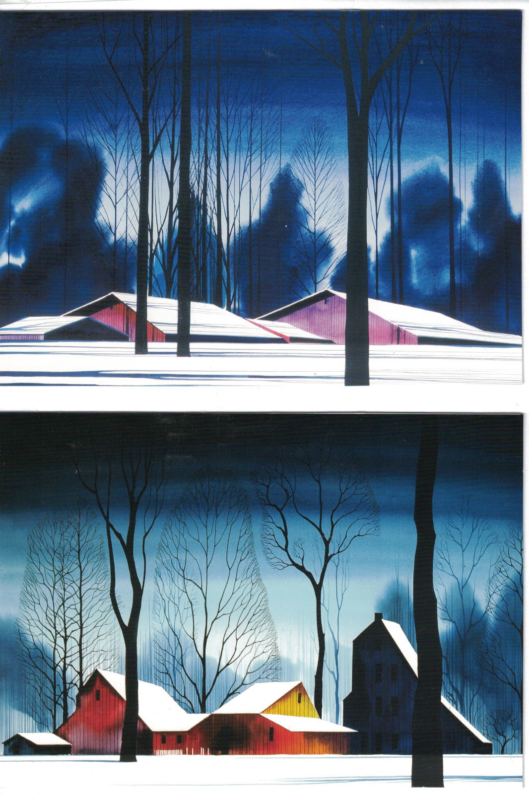 Lot of two Eyvind Earle blank note cards: “Winter Barns” frame them 5×7