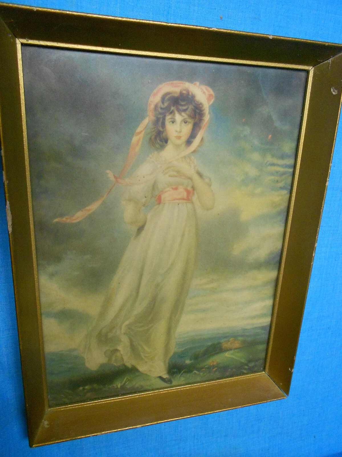 Vintage 1970s Framed Pinkie Lady Lithograph Print Thomas Lawrence