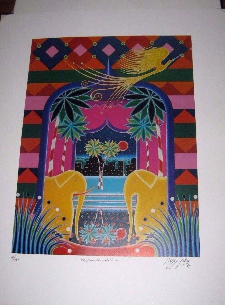 German Offset Color Lithograph Carnival Elephant 82/150 By Wolfgang Nocke