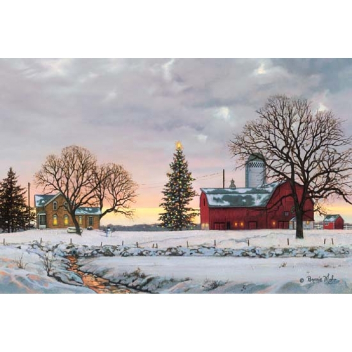 Bonnie Mohr Morning Calls Holiday Farm Country Art Print- 18 x 12
