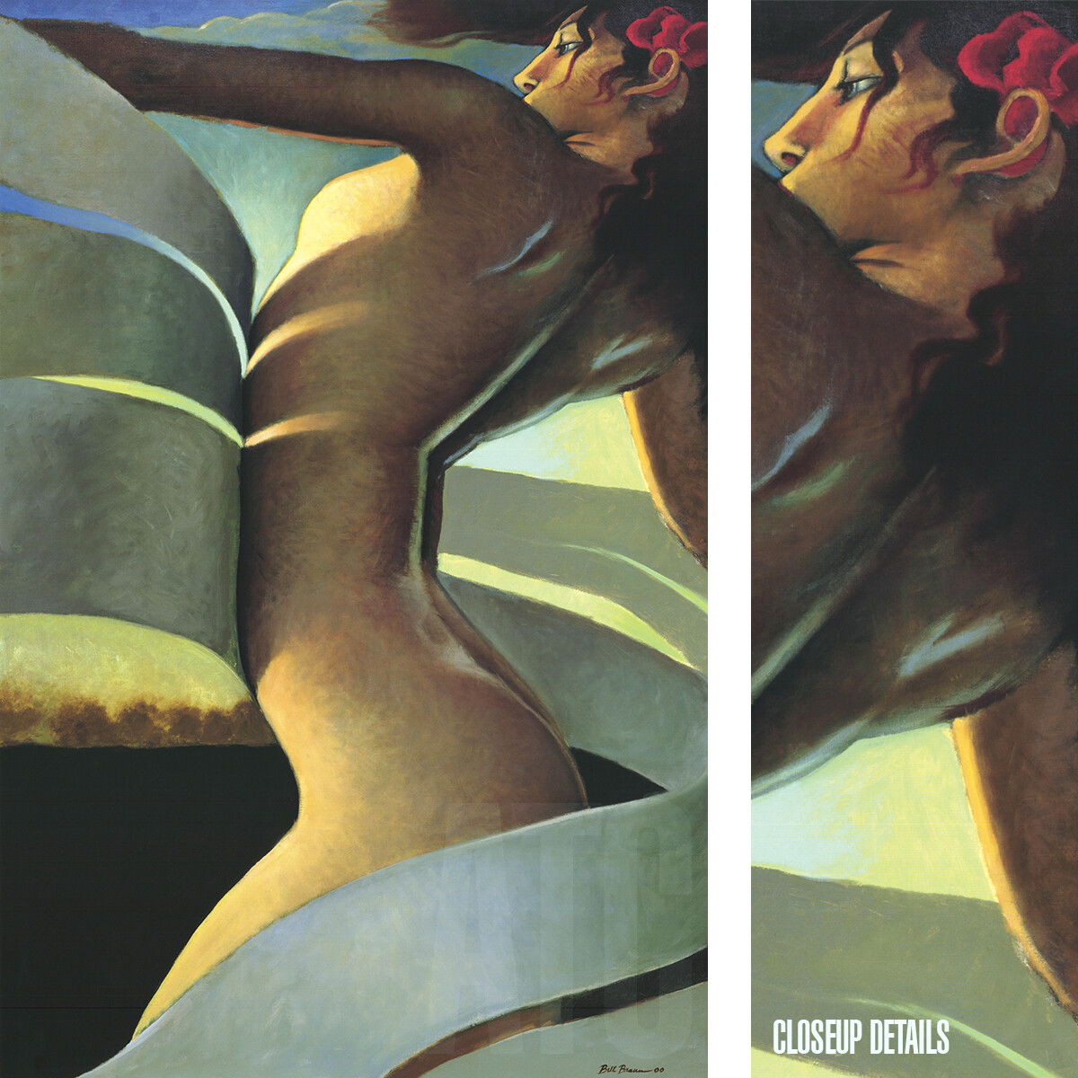 20W”x30H” SALOMÉ by BILL BRAUER – WRAP ROLL NUDE WOMAN SUNLIGHT VACATION CANVAS