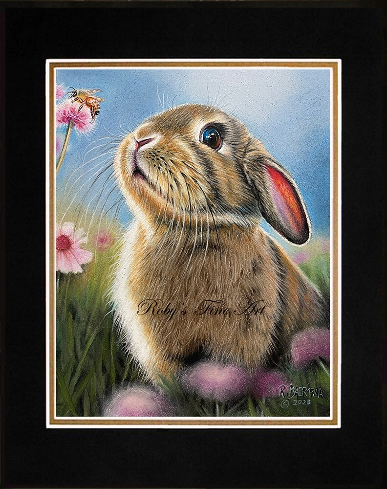 Matted Rabbit Art Print Bee And Bunny “Honey Bunny” 8″x10″ Mat by Roby Baer PSA