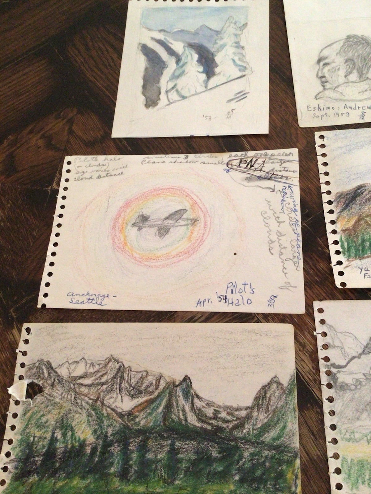Vintage 1953 Alaska Artist H.M. SPARROW landscape DRAWINGS Inuit Nature