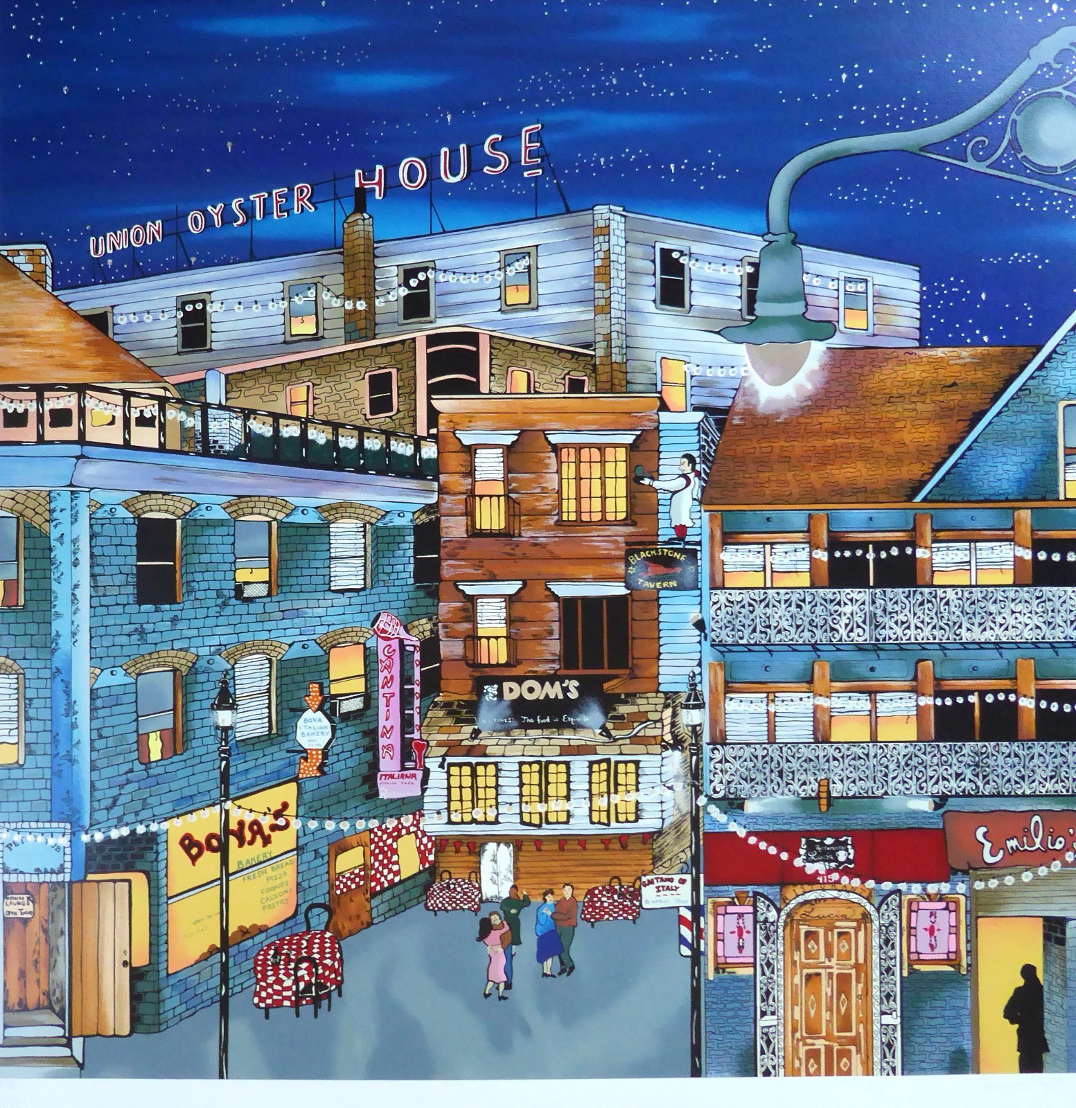 Linnea Pergola North End Night out Hand signed New York Serigraph 1990 # PP 1/10