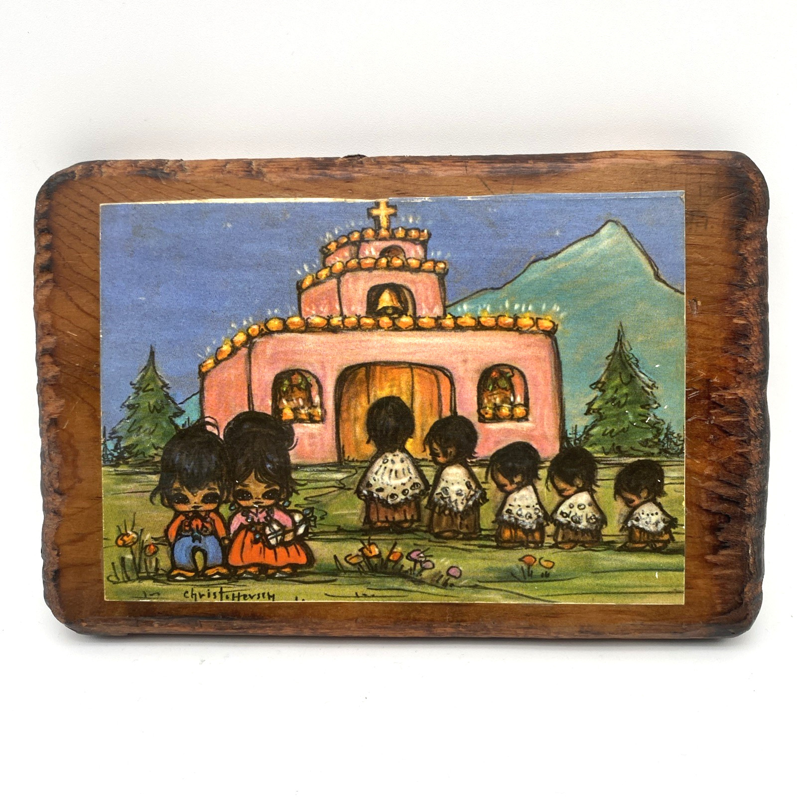 VTG Gerda Christoffersen Native American Family Church Decoupage Wall Art MCM