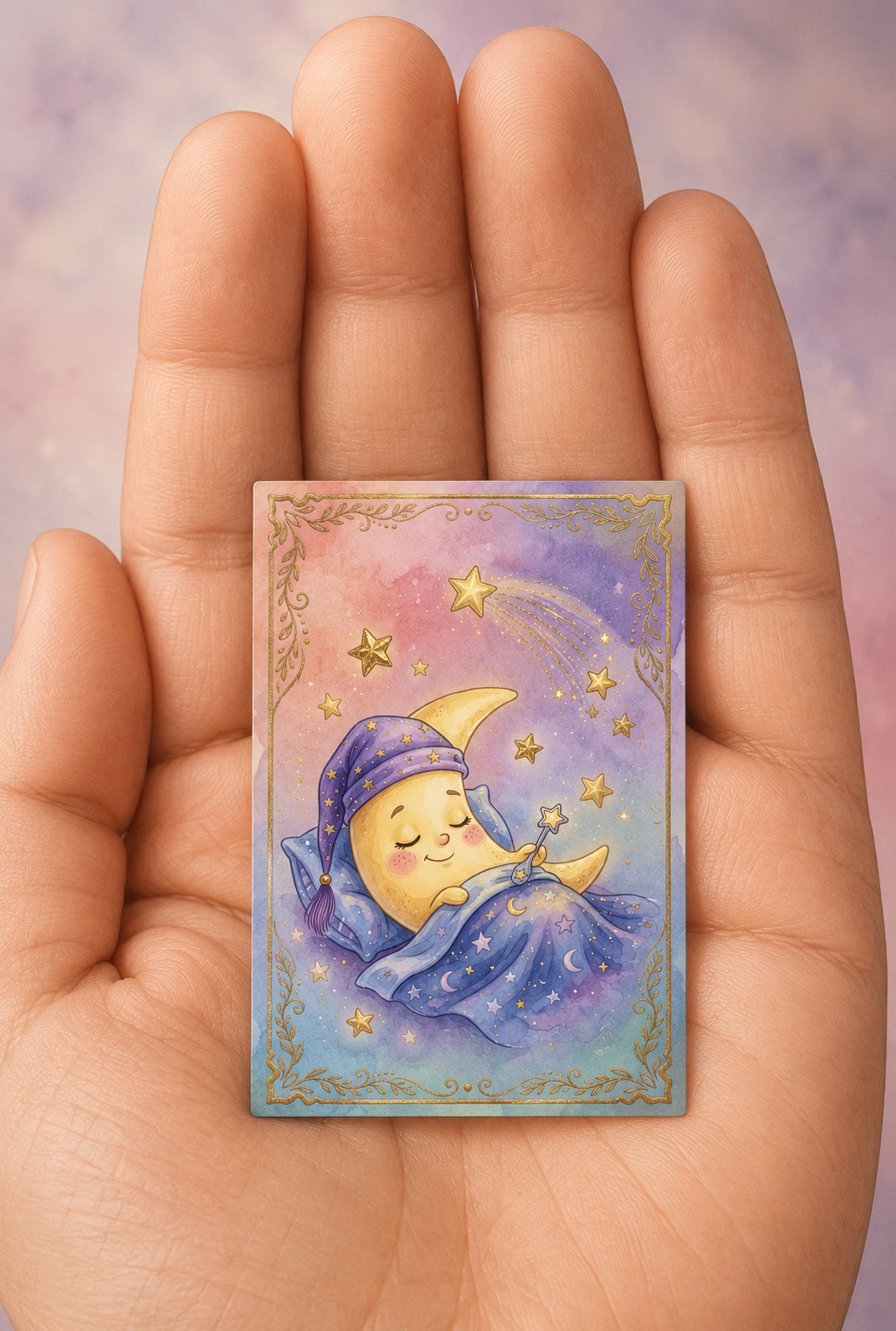 ACEO print Sleepy Moon – Whimsical Moon Art Card – Cute – 2.5 x 3.5 Mini Art