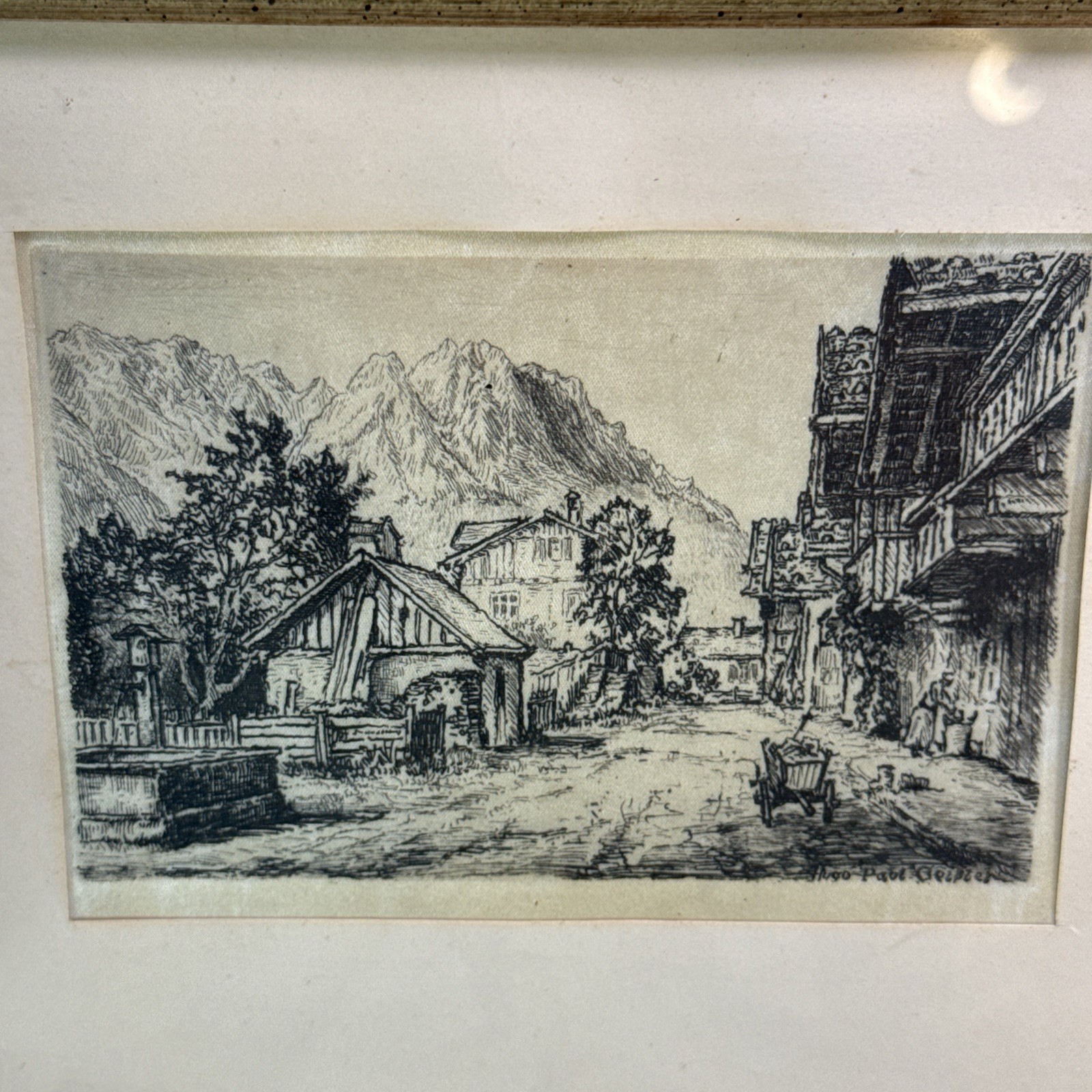 Paul Geissler Etching Village / Town Mountains Vintage Print ? Great Condition