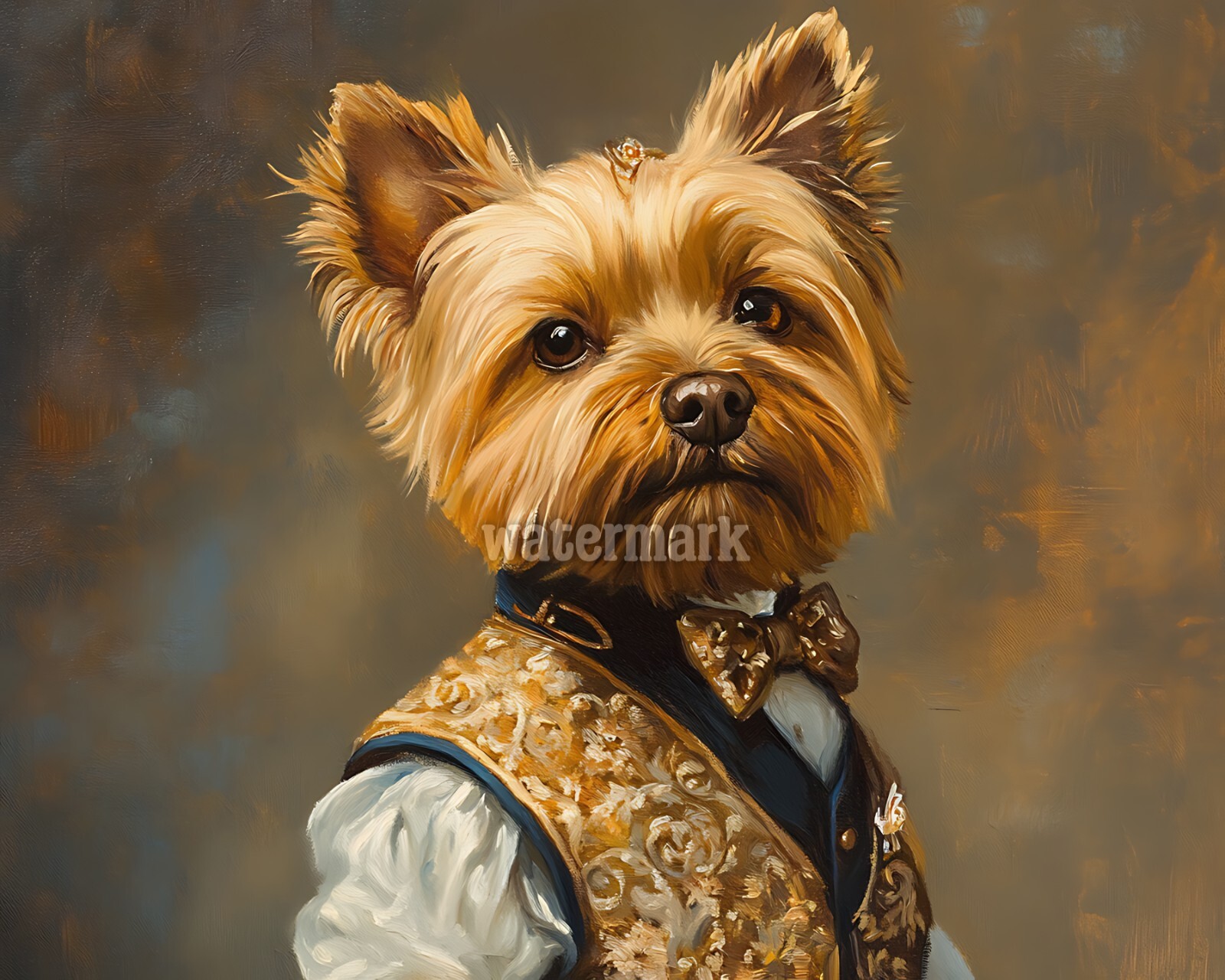 Victorian Yorkshire Terrier in a fancy vest oil Painting 8×10 Print