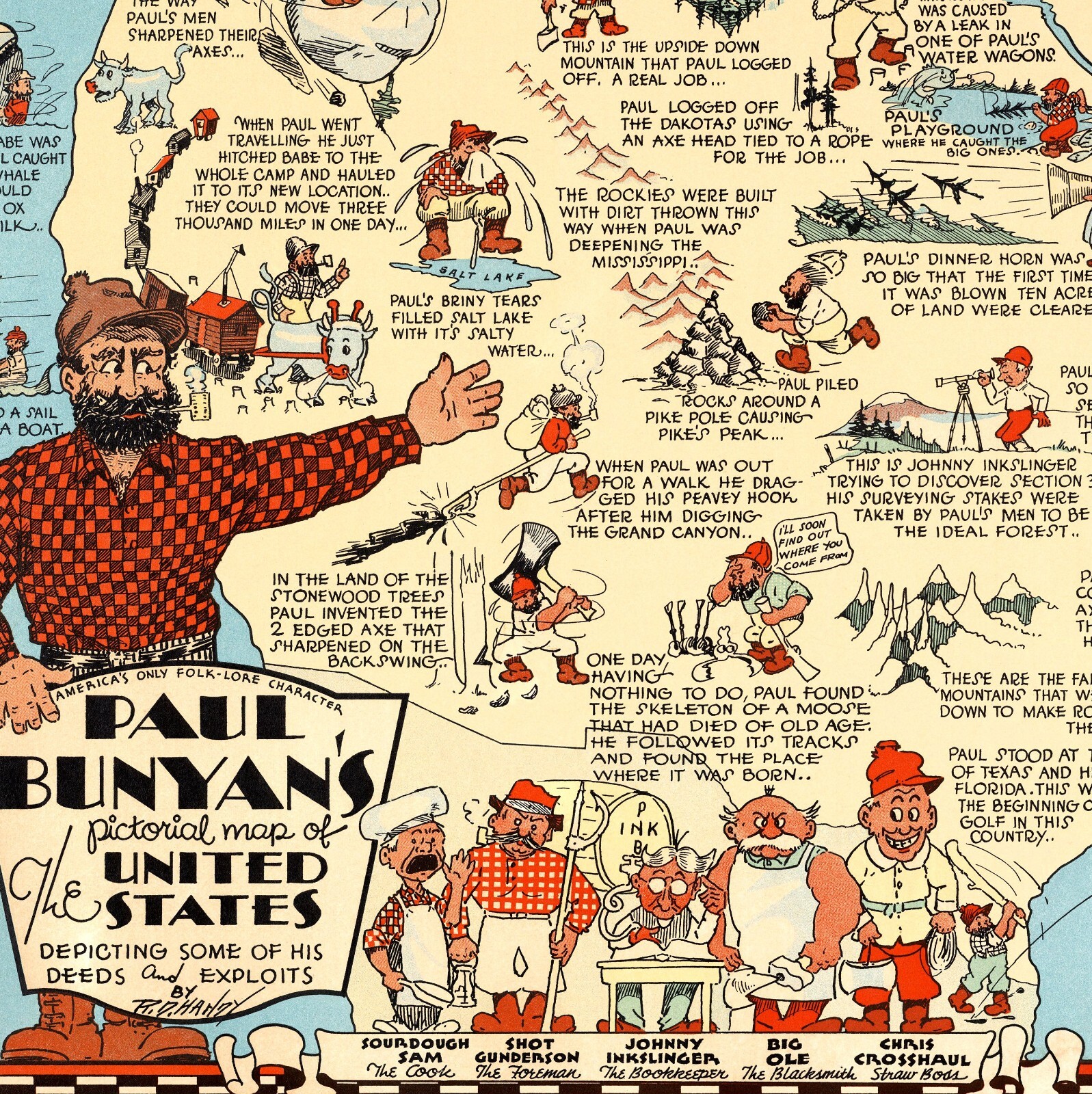 Paul Bunyan’s pictorial map of the United States Illustrated Map Poster