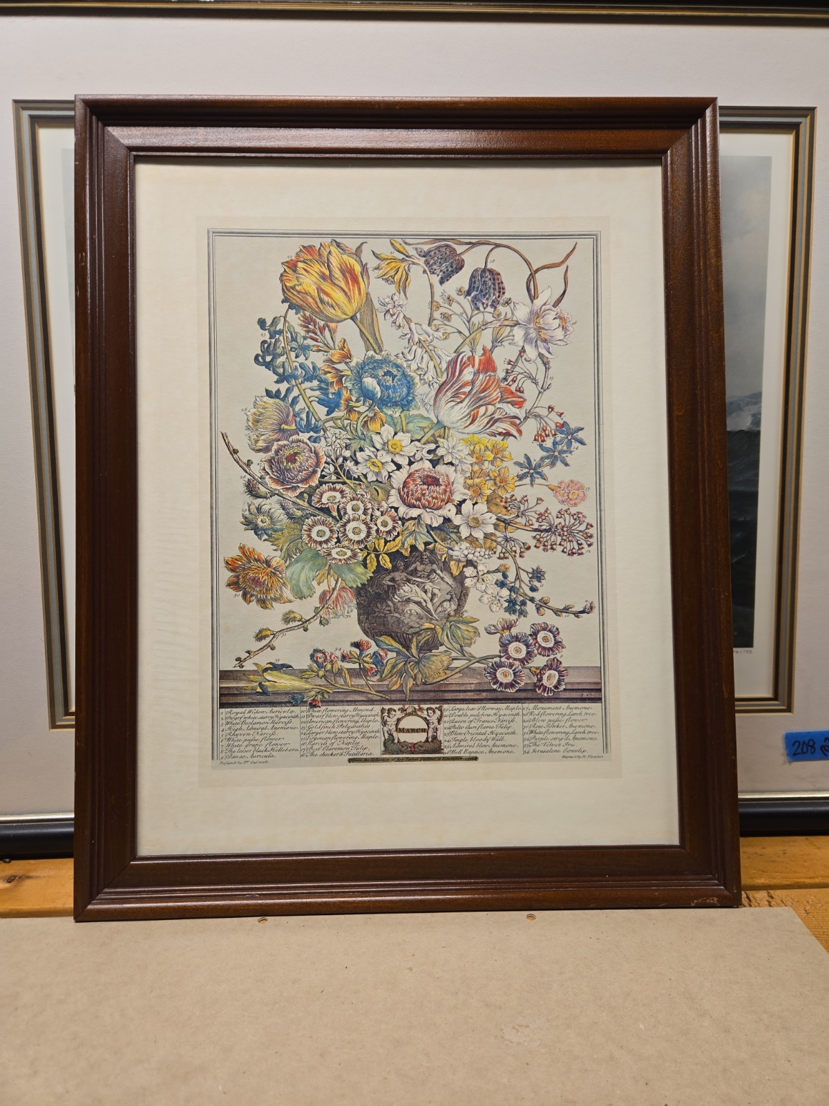 Vintage Robert Furber Framed Print Flower Of The Month March Floral 23″x 18″