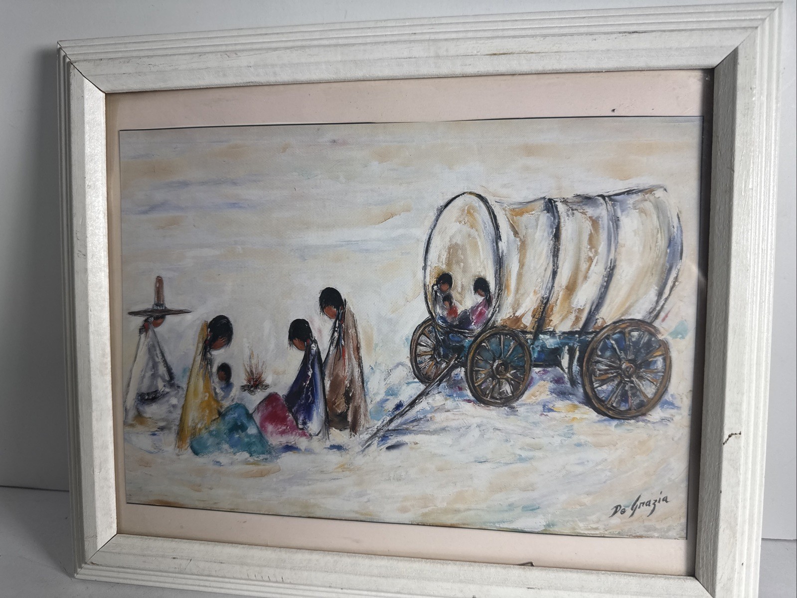 Framed 1970s DeGrazia “Navajo campfire” Print of Original Oil Painting