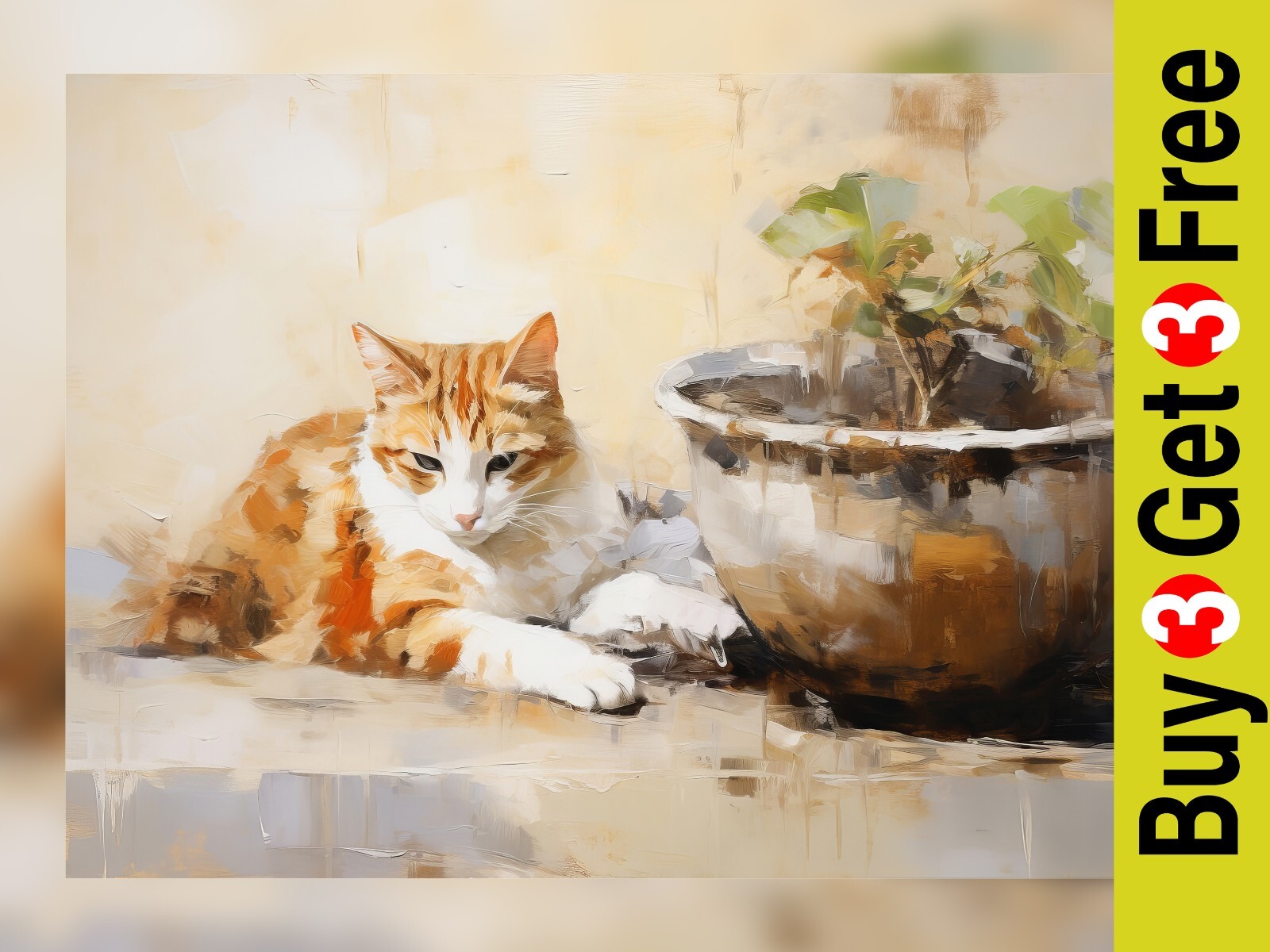 Calm Warm Ginger Cat Oil 5″x7″ Print on Matte Paper | Relaxed Feline Art