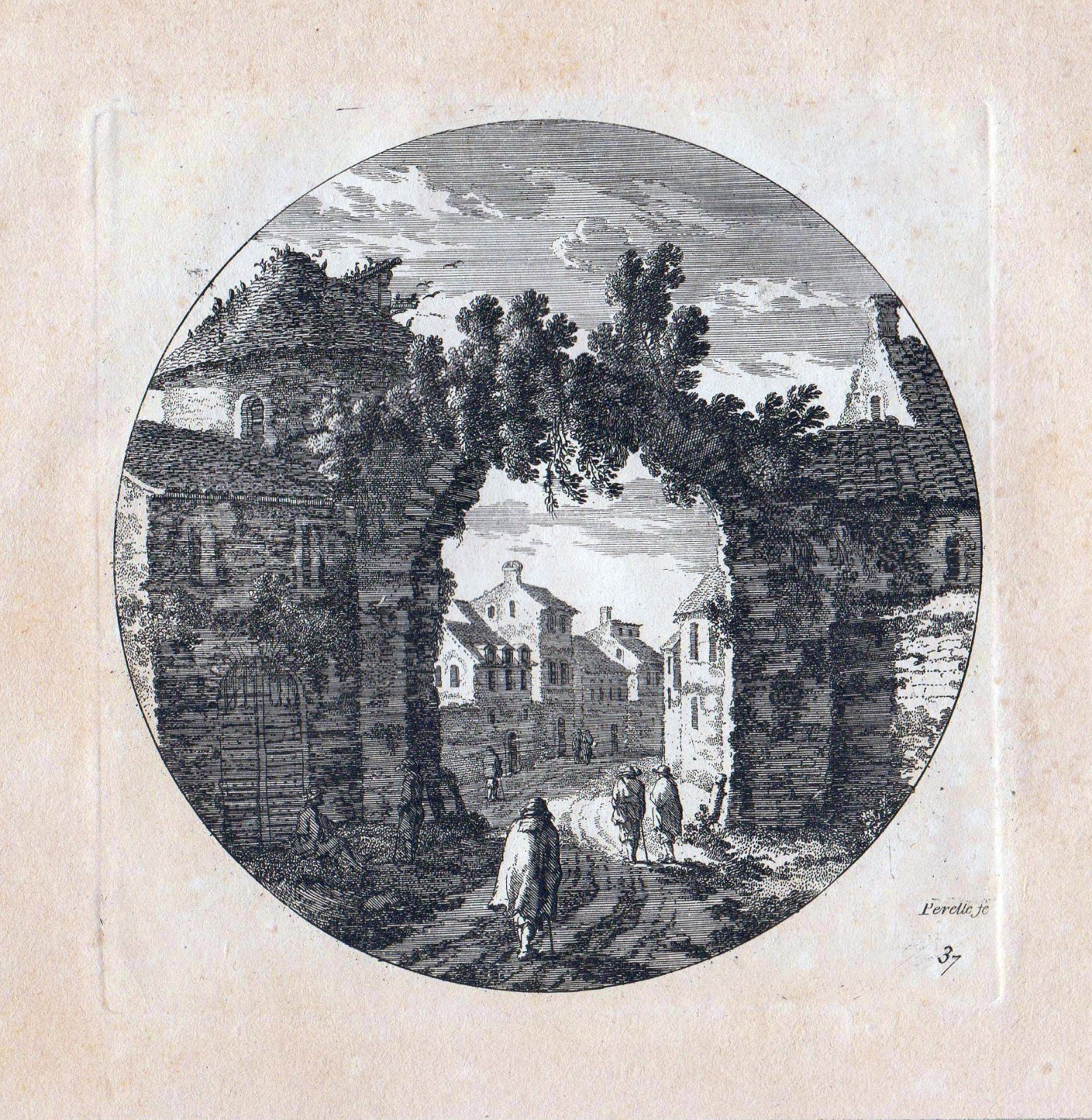 “Antique City Wall with People” KST.V. Perelle near Basan, Paris around 1750/60