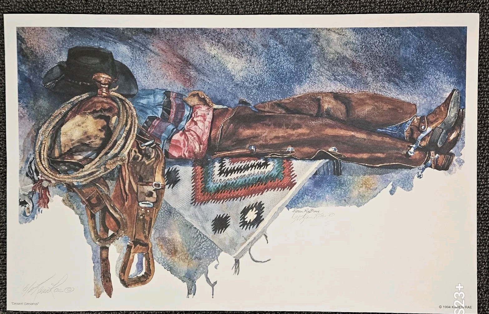 Cowboy Western Art Print Signed Artist’s Proof 1980s 1990s “Desert Dreams”