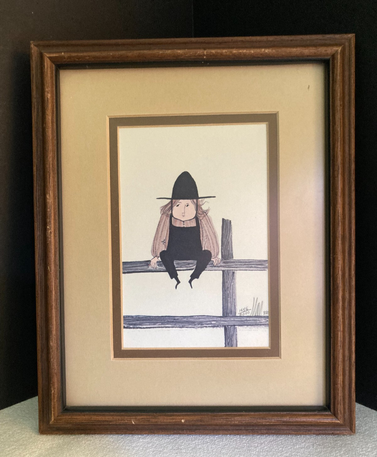 P Buckley Moss Amish Print Signed & Numbered Boy On Fence 1981 Vintage 10″ x 8″