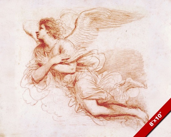 ANGEL IN FLIGHT BARBIERI SKETCH PAINTING BIBLE CHRISTIAN ART REAL CANVAS PRINT