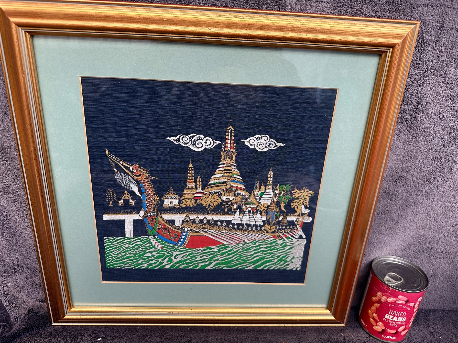 Vintage Framed Far East Thailand Area Print on Fabric (GOOD CONDITION)