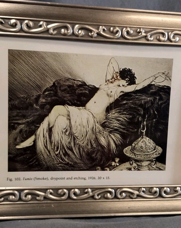 Louis Icart Fumee Smoke Art Deco Framed Print Woman Vintage Silver Frame Ornate