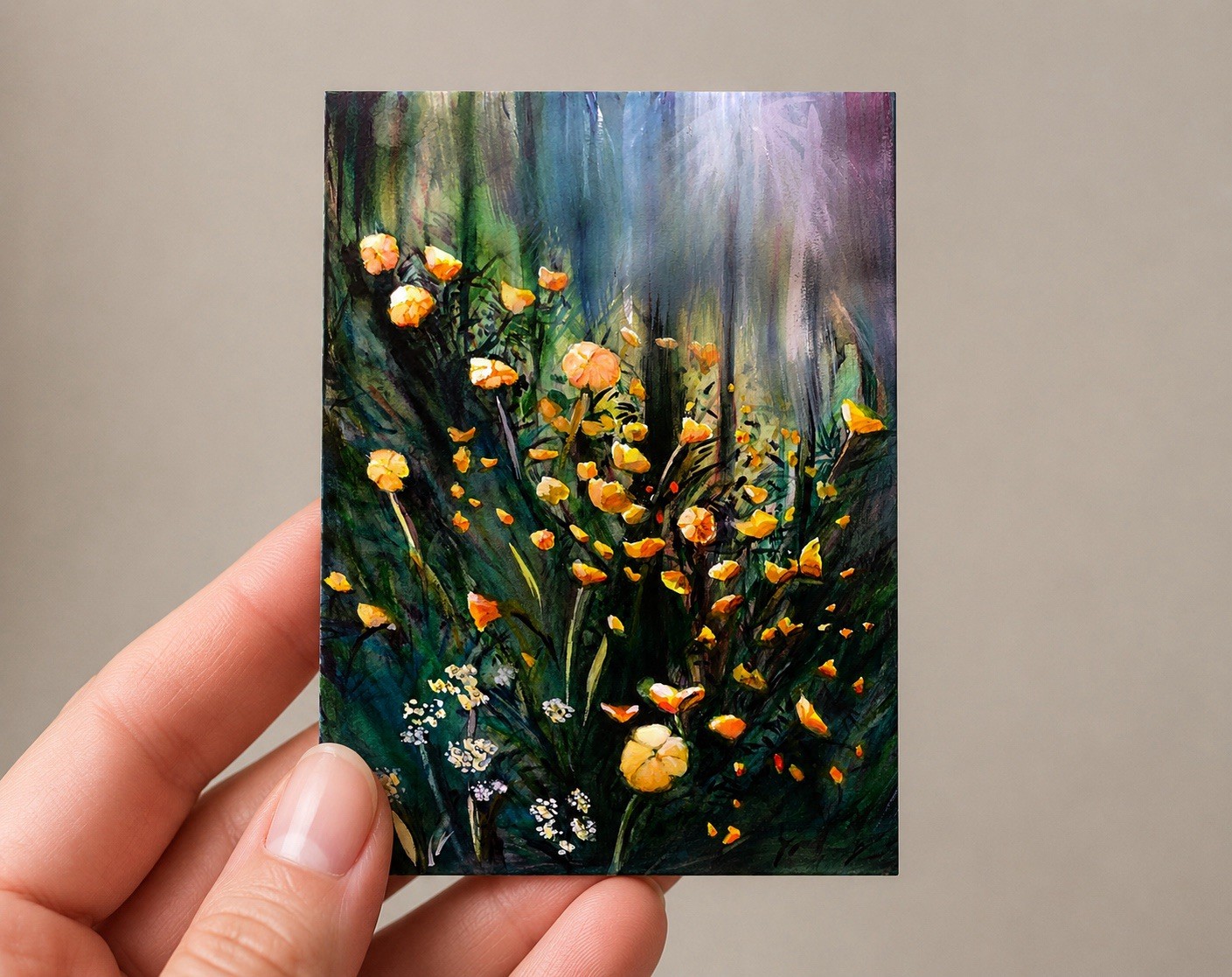 ACEO Limited Edition Print Sunlit Buttercups Watercolour Painting 3.5”x2.5”