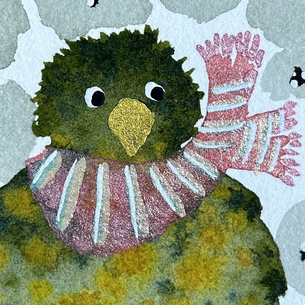 Original ACEO Watercolor Bird Painting 2.5×3.5 Whimsical Scarf Art OOAK Signed