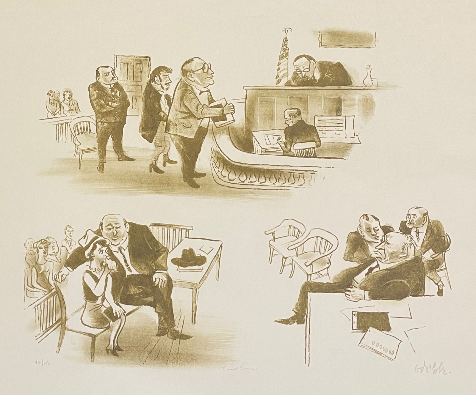 1960s William Gropper Courtroom Scenes Lithograph