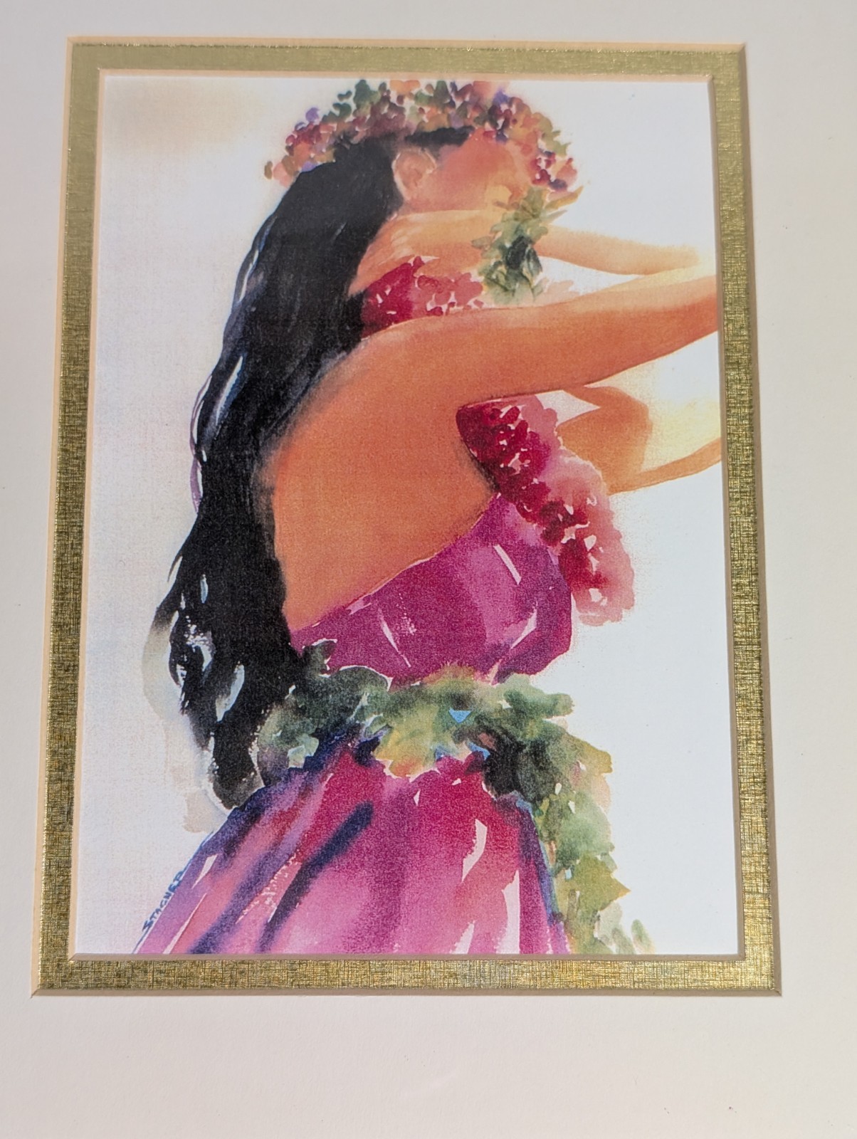 Hawaiian Dancer Girl Framed Wall Art 9.25×11.25 Vibrant Colors