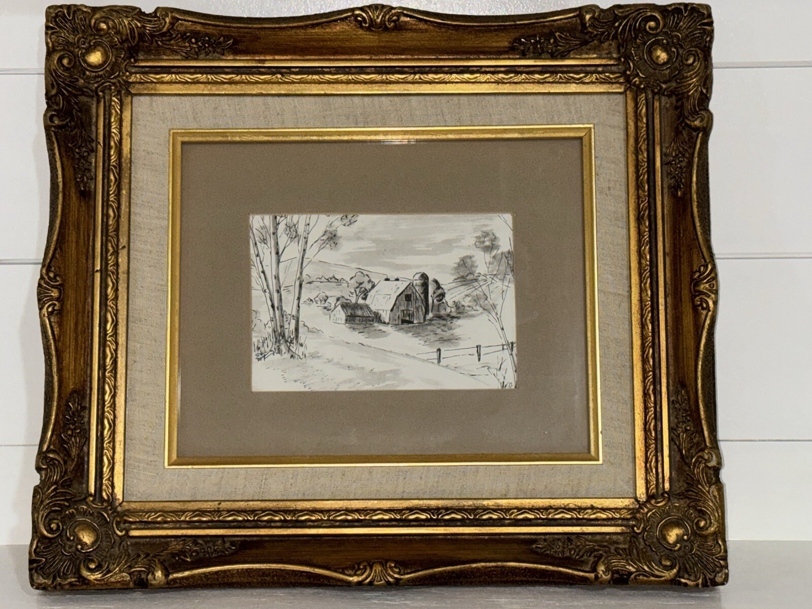 Sybil signed Vintage Mounted Etching Sketch Art Print , Nature Landscape