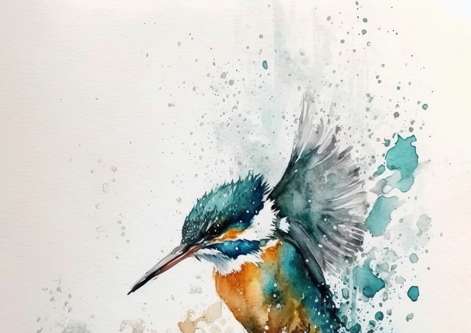 Kingfisher flying out of a stream, print of original watercolour painting 5″x7″