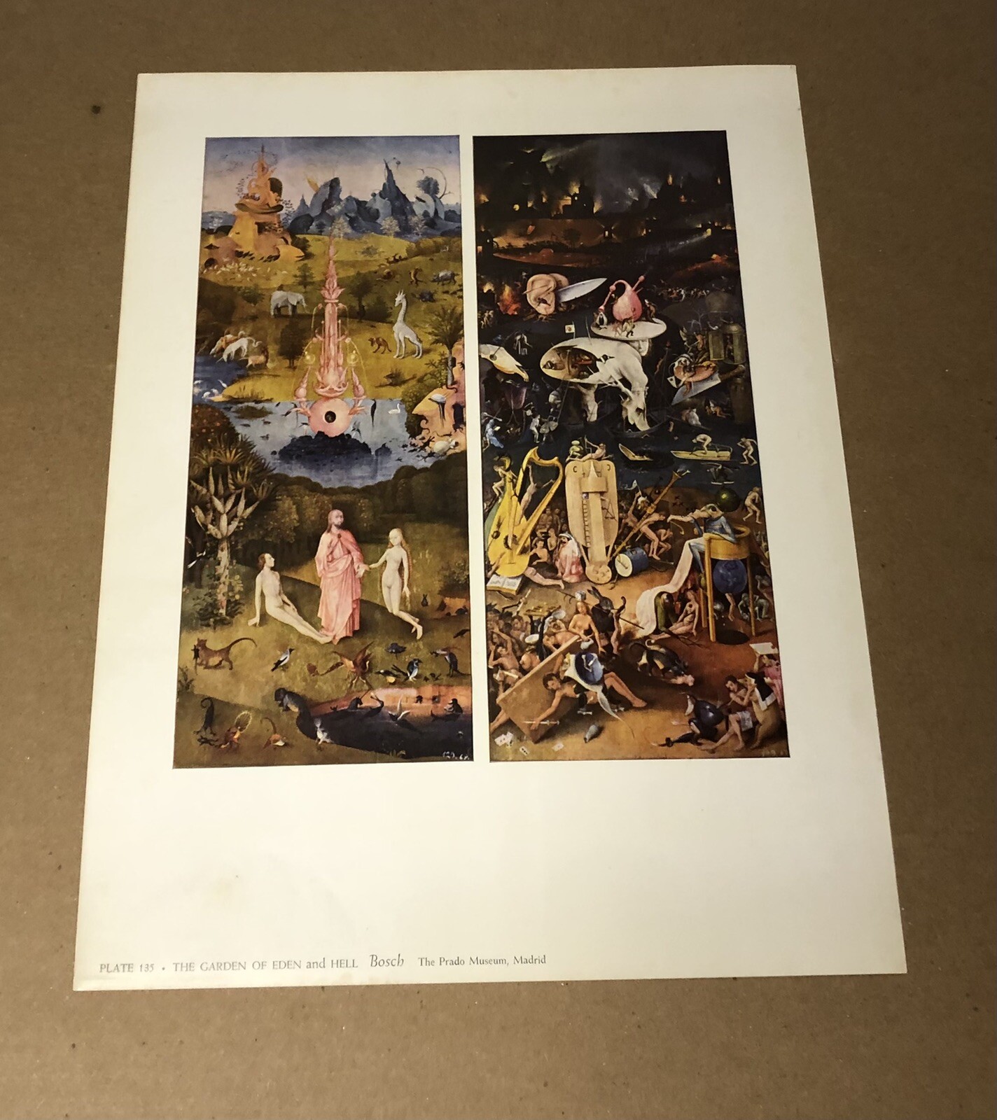 THE GARDEN OF EDEN AND HELL BY BOSCH LITHOGRAPH PRINT PLATE 135 MUSEUM ART